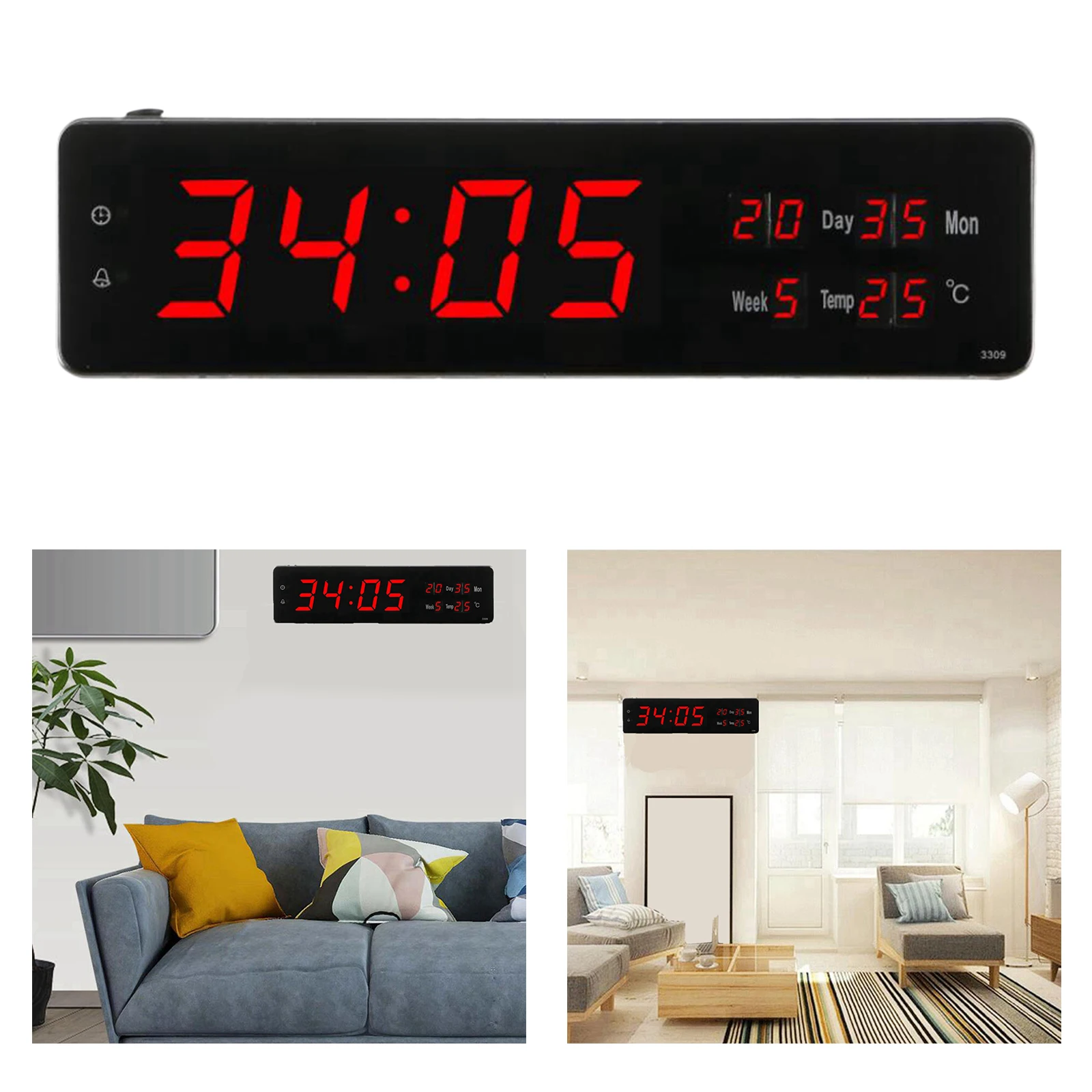 Large LED Digital Alarm Clocks Desktop Bedside Wall Clock 24 Hours Display Calender Temperature Week for Study