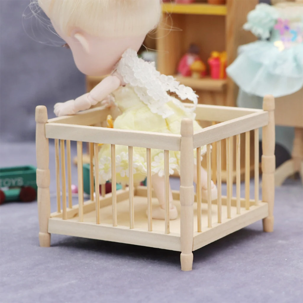 1/12 Scale Dollhouse Baby Bed Miniature Furniture Model for Girls Boys Ornament for Kids DIY Play Ornament Play Crafts