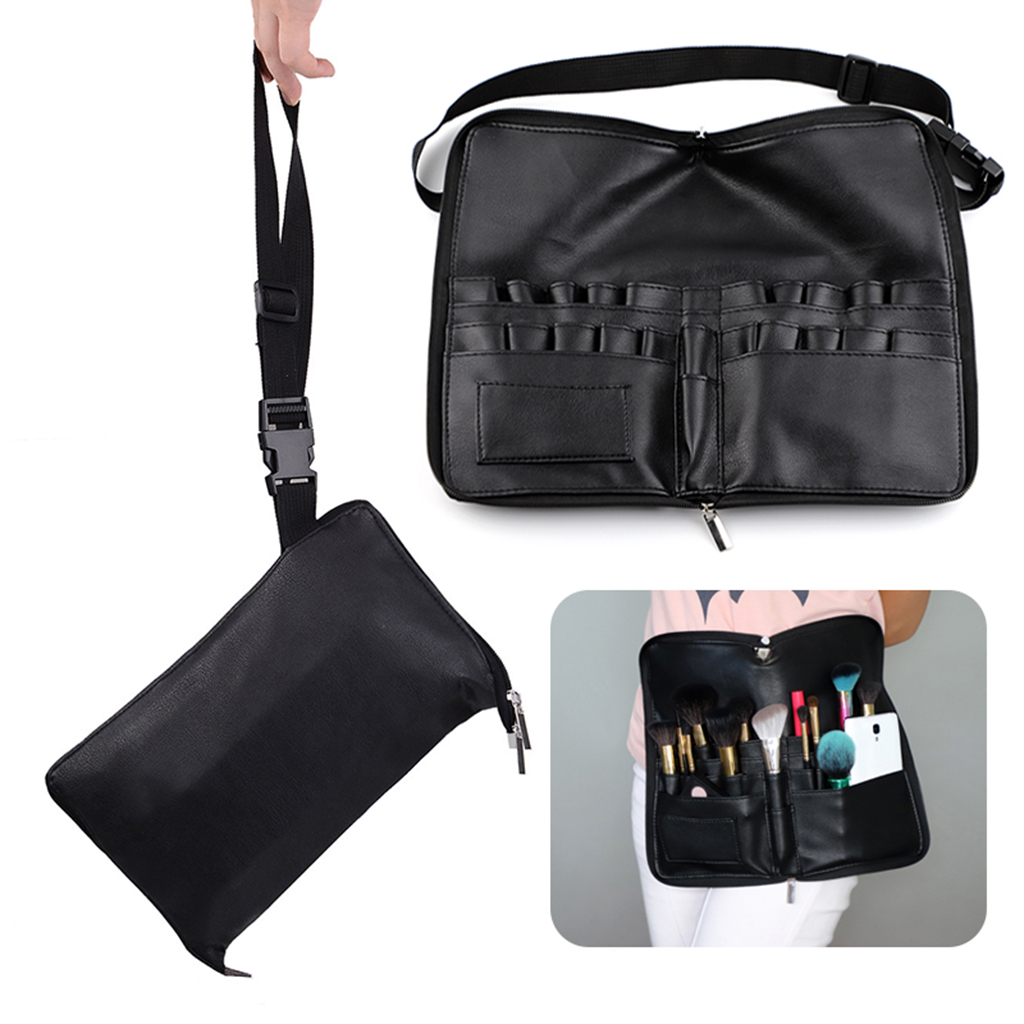 Durable Cosmetic Makeup Brush Apron Bag with Artist Belt Strap, PU Leather