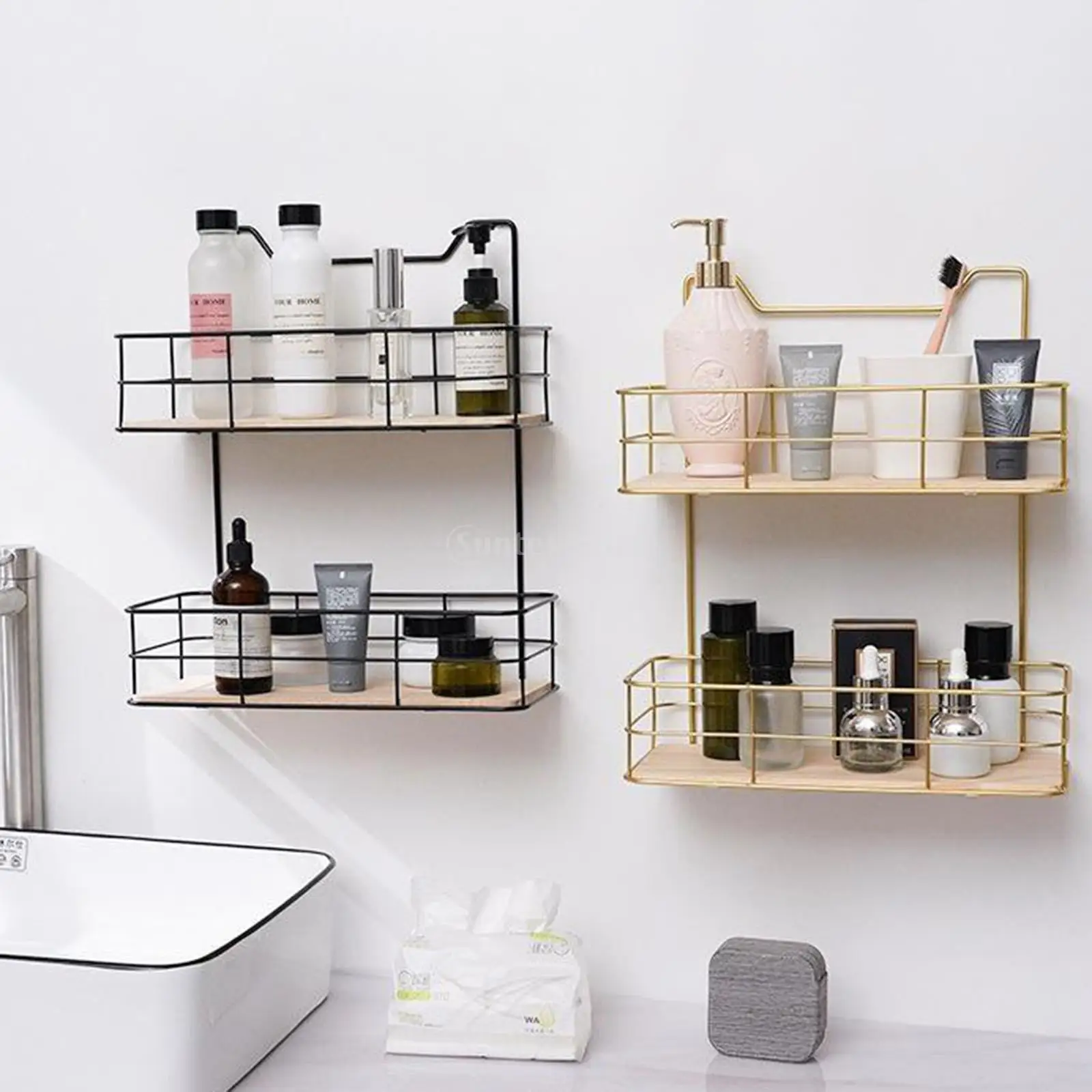 Minimalist Bathroom Iron Storage Shelf 2 Layer Punch-Free Baskets Alblums Toiletries Towels Cosmetics Organization Holder