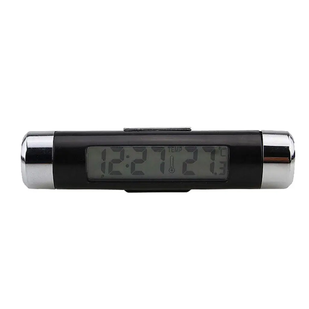 Backlight Mini Electronic Clock with Thermometer Digital LCD Display for Car Air Vent 2 in 1