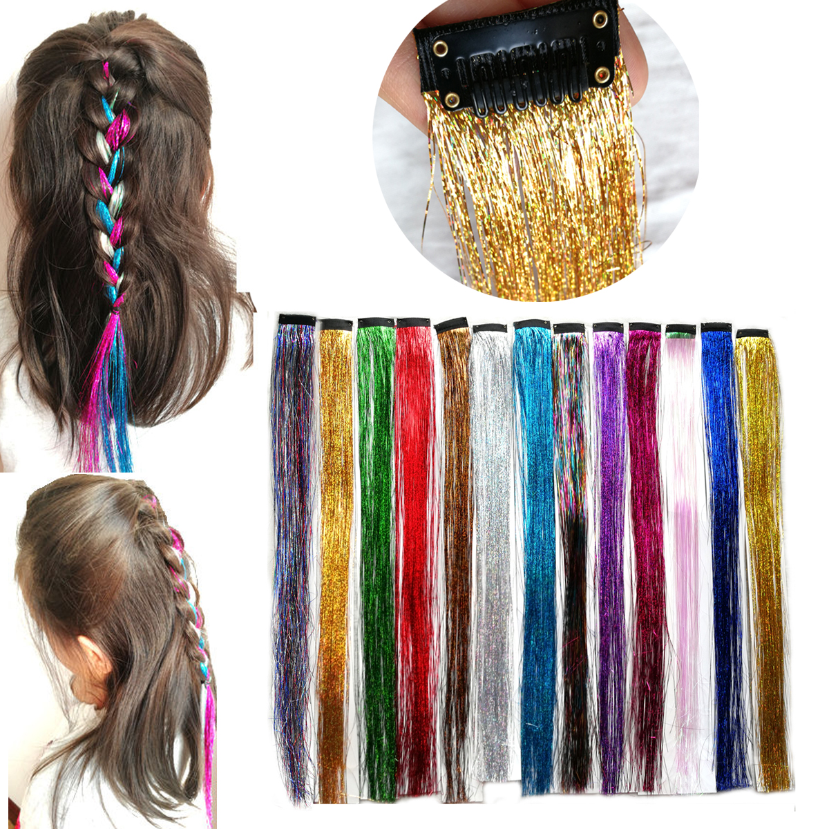 Best of Sparkle Bling Hair Tinsel Clip In Glitter Sparkling Synthetic Hair Extensions For Kids Girls Women Headdress Party Accessories Reviews & Tips