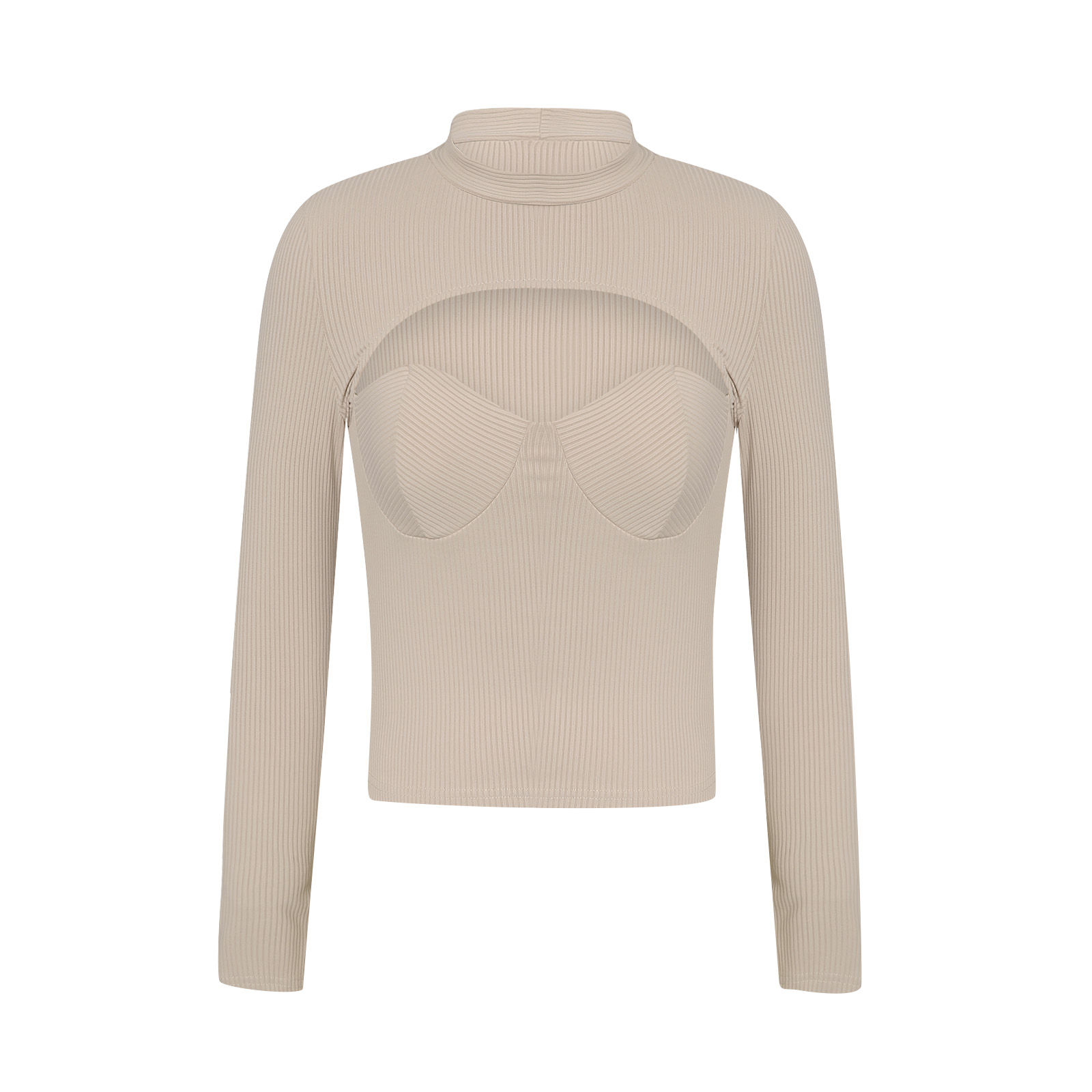Waliicorners Long Sleeve Crew Neck Solid Slim Fit Tee Streetwear Hollow Out Low Cut Women T-Shirt 6 H8869c2efb5884c48adc1211b86216512Q