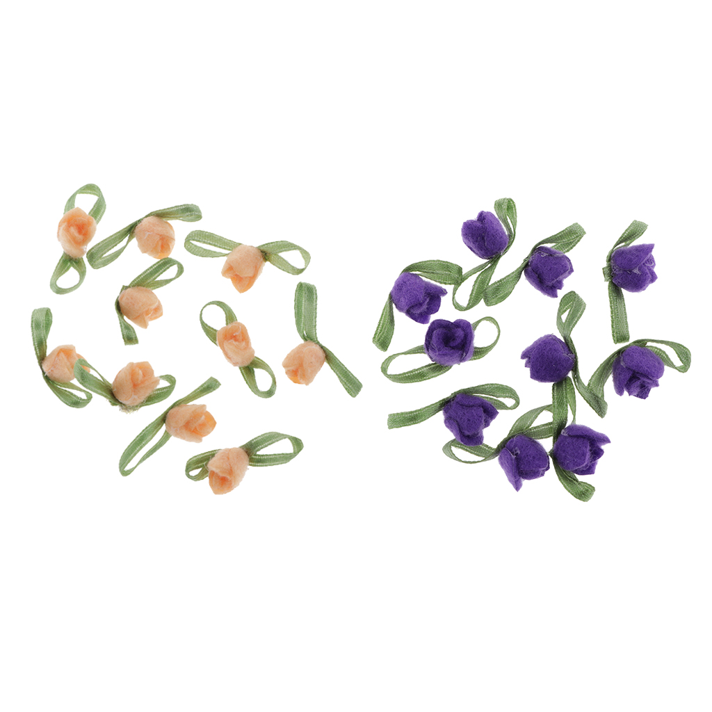 10x Felt Satin Ribbon Rose Flowers Bowknot Embellishments for Wedding Party