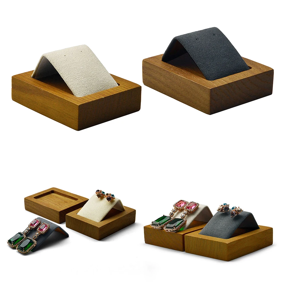 Jewelry Display Tray Necklace Holder Earrings Stand Storage Case with Wooden Base 6.8x5.5x1.7cm