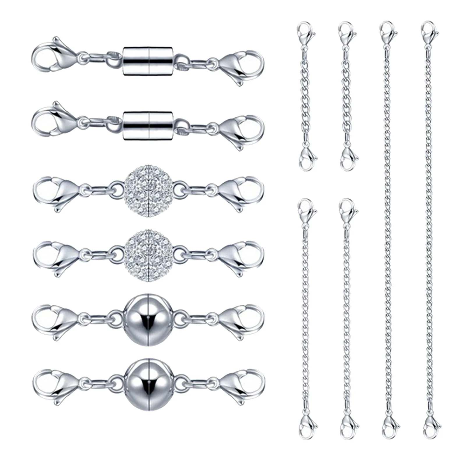 12pcs Silver Magnetic Lobster Clasps Extender Chain, Jewelry Necklace Bracelet Making Crafting Connector Extender Magnetic Clasp