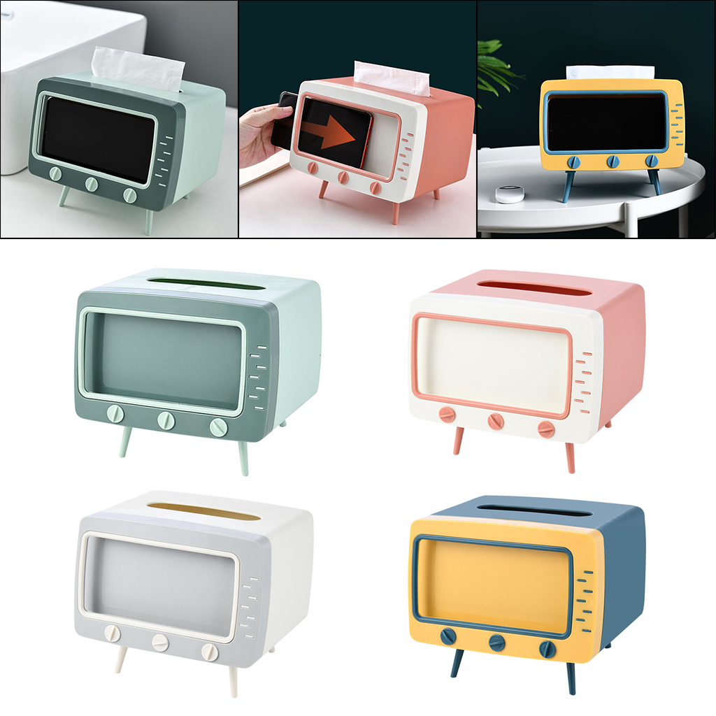 Creative 2 in 1 Multifunctional TV Tissue Box Mobile Phone Stand Holder Storage Case Organizer for Home Bedroom