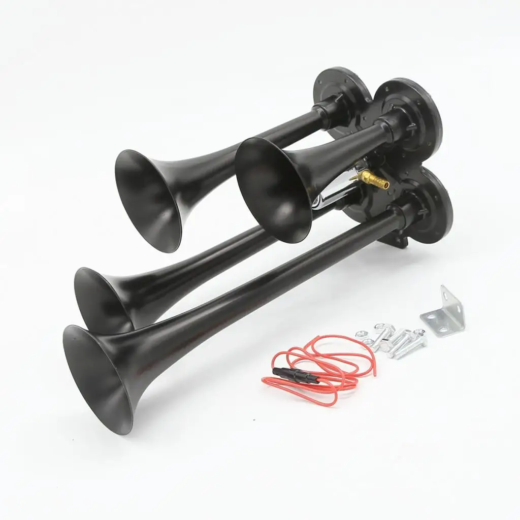 Car Truck Marine Boat Motorcycle 12V/24V 4-Trumpet Train Air Horn Kit 150db Loud Zinc Alloy Extremely Stable Frequency