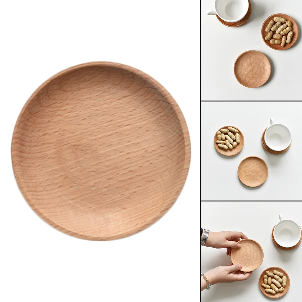 Solid Wood Round Fruit Plate Wooden Tray Household Wooden Tea Tray Exquisite Dinner Plate Wooden Tableware 10cm