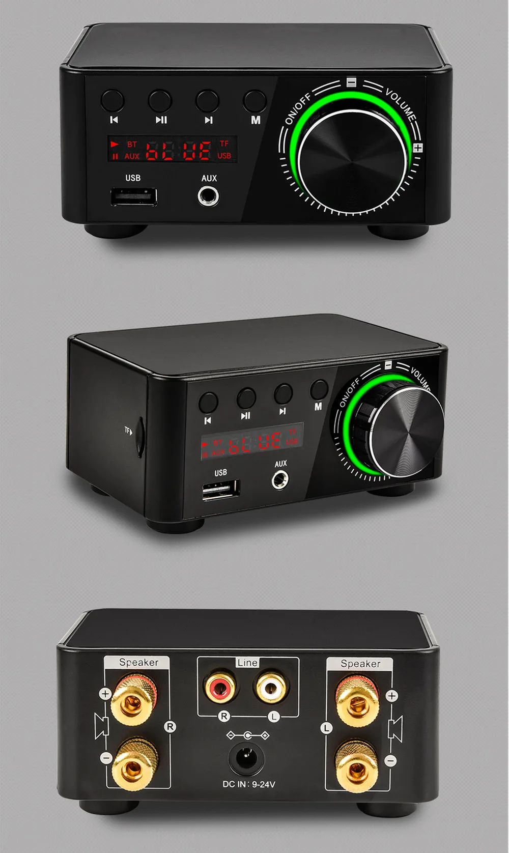 Mini Digital HiFi  Bluetooth 5.0 Power Class D Amplifier Audio Amp 50W*2 Home Theater Car Marine USB TF-Card AUX IN