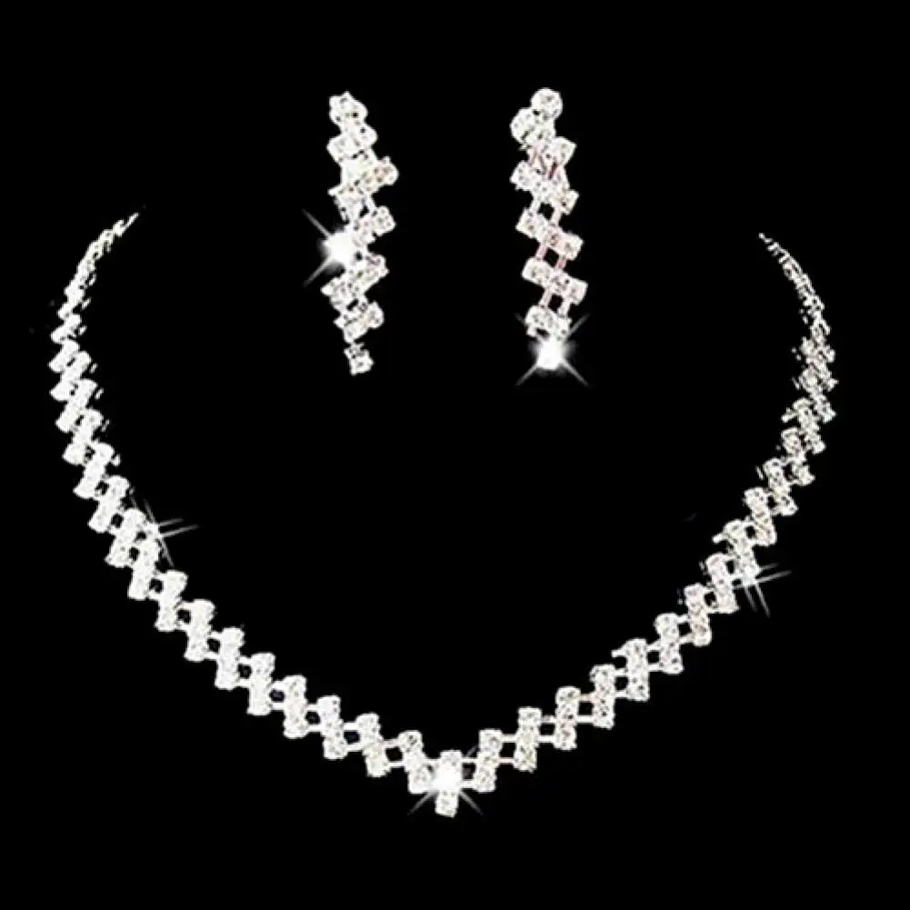 Sumptuous Bridal Wedding Prom Jewelry Crystal Rhinestone Diamante Necklace & Earring Set jewellery sets for women fashion jewelry sets cheap