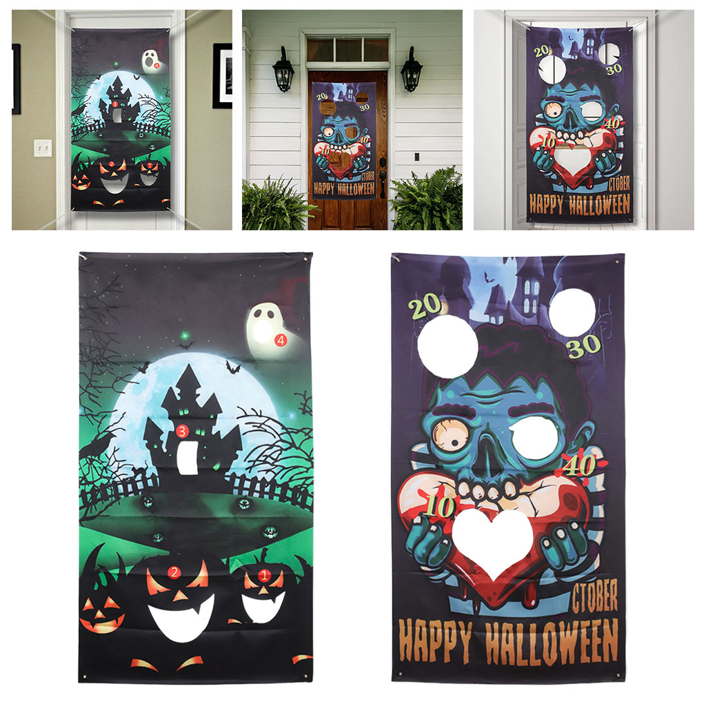 Funny Toss Game Banner with 3 Bean Bags and Rope for Kid Adult Indoor Outdoor Halloween Birthday Party Supplies