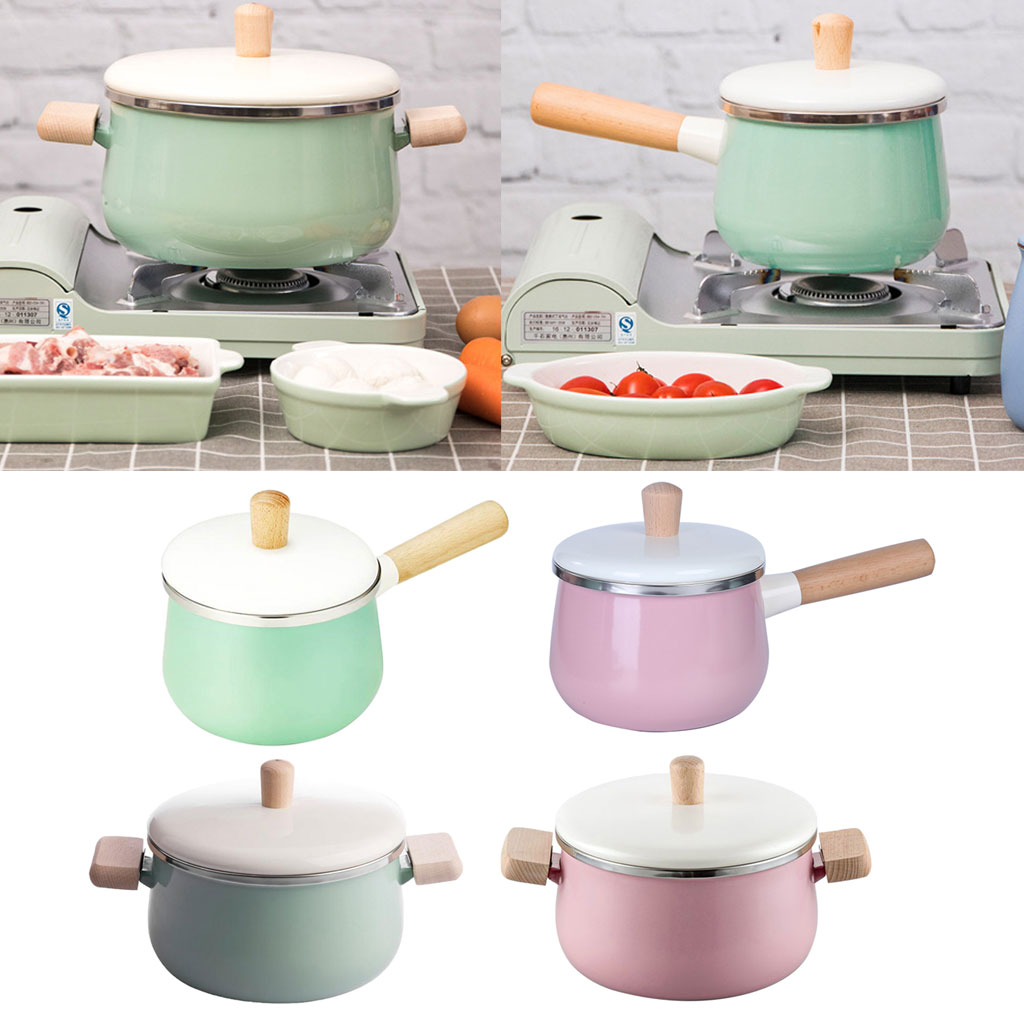 Enamel Milk Pot Milk Pan Saucepan Warmer with Lid Kitchen Stockpot Soup Noodle Baby Food Sauce Porridge Cooking Pan Pots