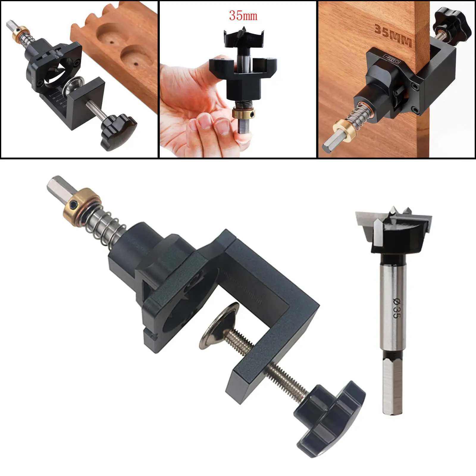 Hinge Puncher Tools Kit Clamp 35mm Hole Drill Jig Pocket Guide for Cabinet Cupboard