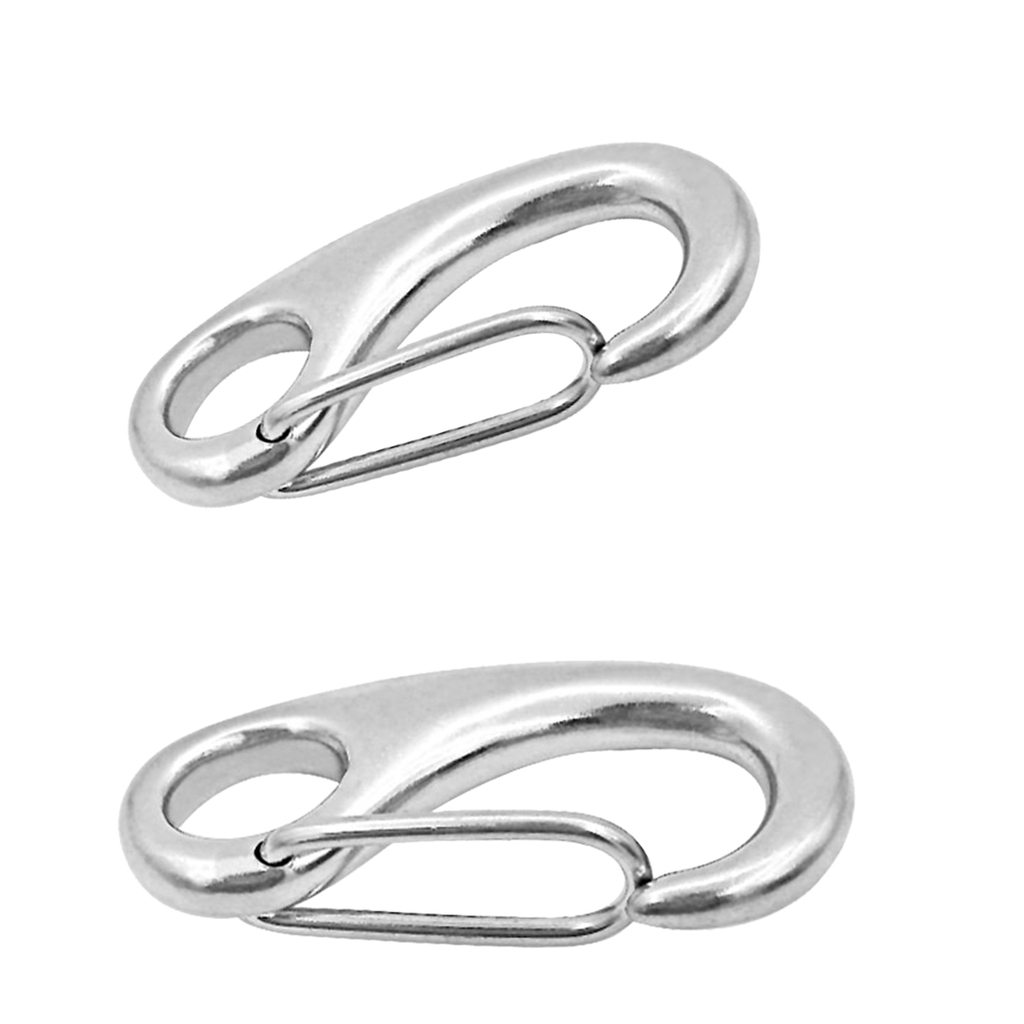 2pc Silver Heavy Duty Stainless Steel 316 Spring Snap Hook Clip Keychain