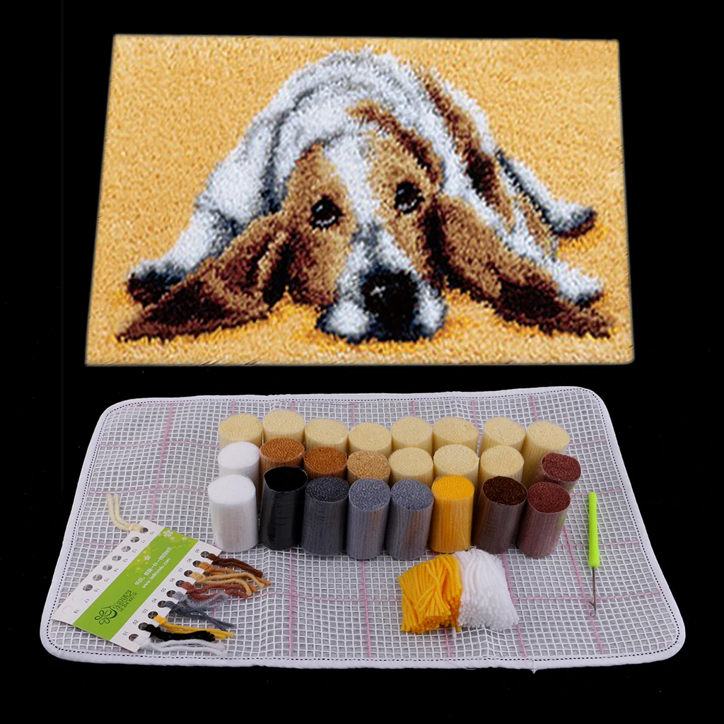 Latch Hook Rug Making Kits for Beginners Flower Ladybug Dog Cat Wolf Embroidery