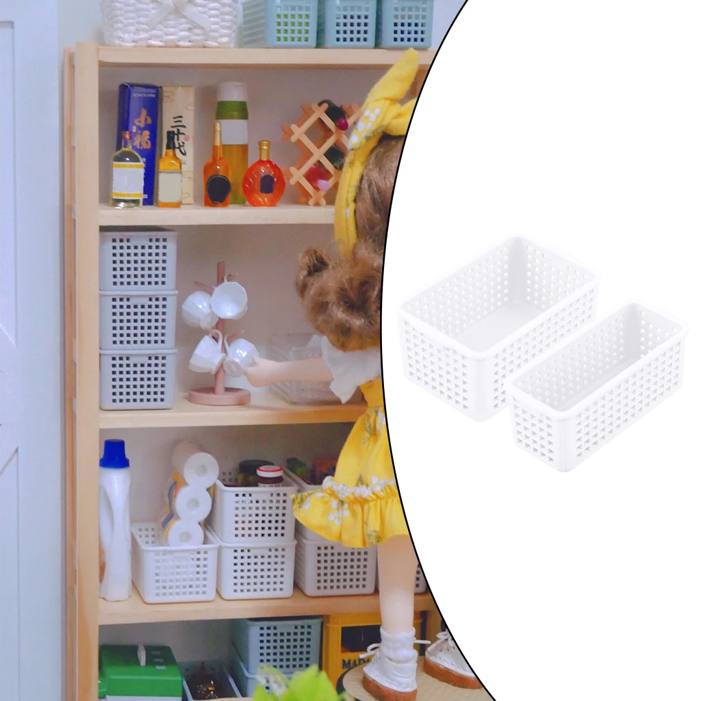 2pcs Simulation 1/12 Mini Doll House Baskets Scene Shelf DIY Decoration