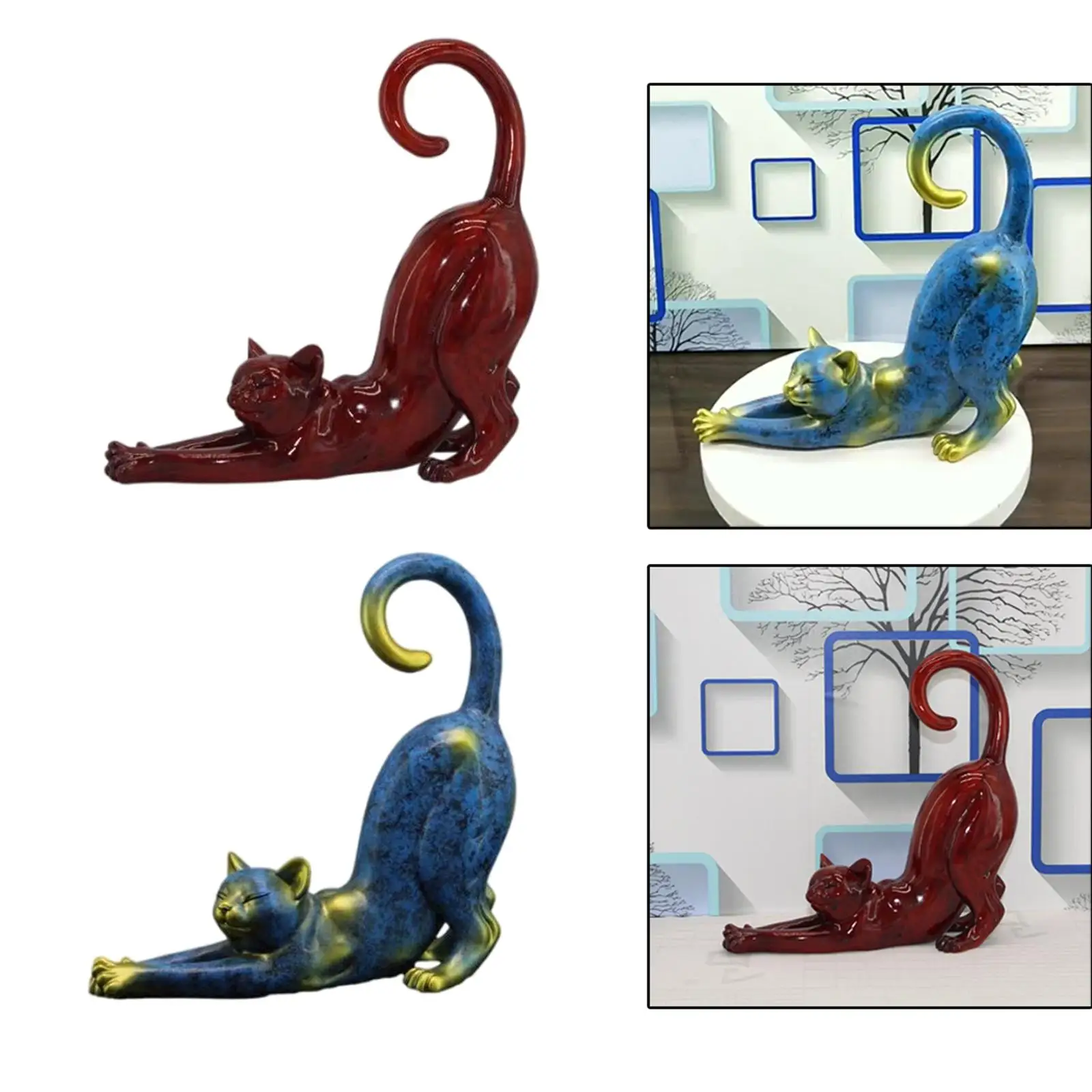 Set of 2 Resin Cat Figurine Simulated Bedroom Office Wedding Decor Gifts