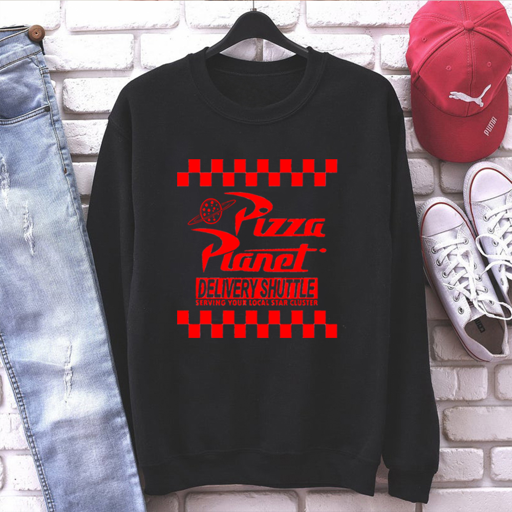 Planeta pizza moletom engraçado família camisa unissex