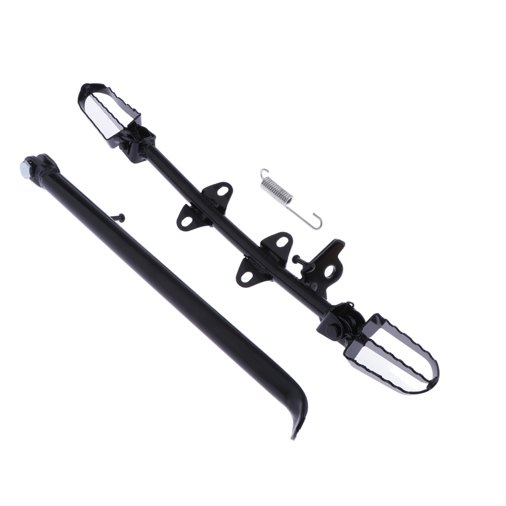 Set of Aluminum Footpegs Foot Rest Mount Bracket Bar and Kickstand Parking Support for 110cc 125cc 140cc ATV Scooter, Black