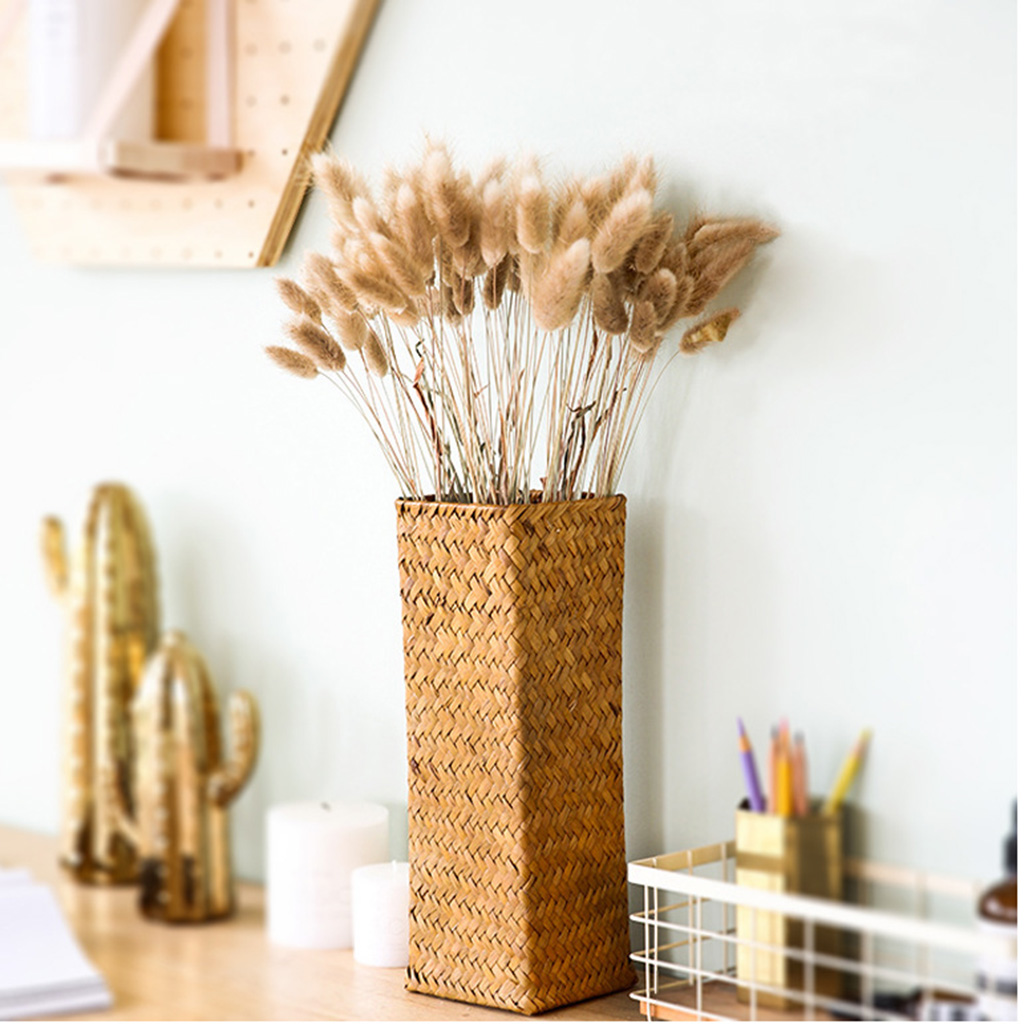 Seagrasss Baskets Dried Flower Pot Natural Basket Handmade Rattan Basket Storage Plant Pot Woven Vase Decor for Home Office