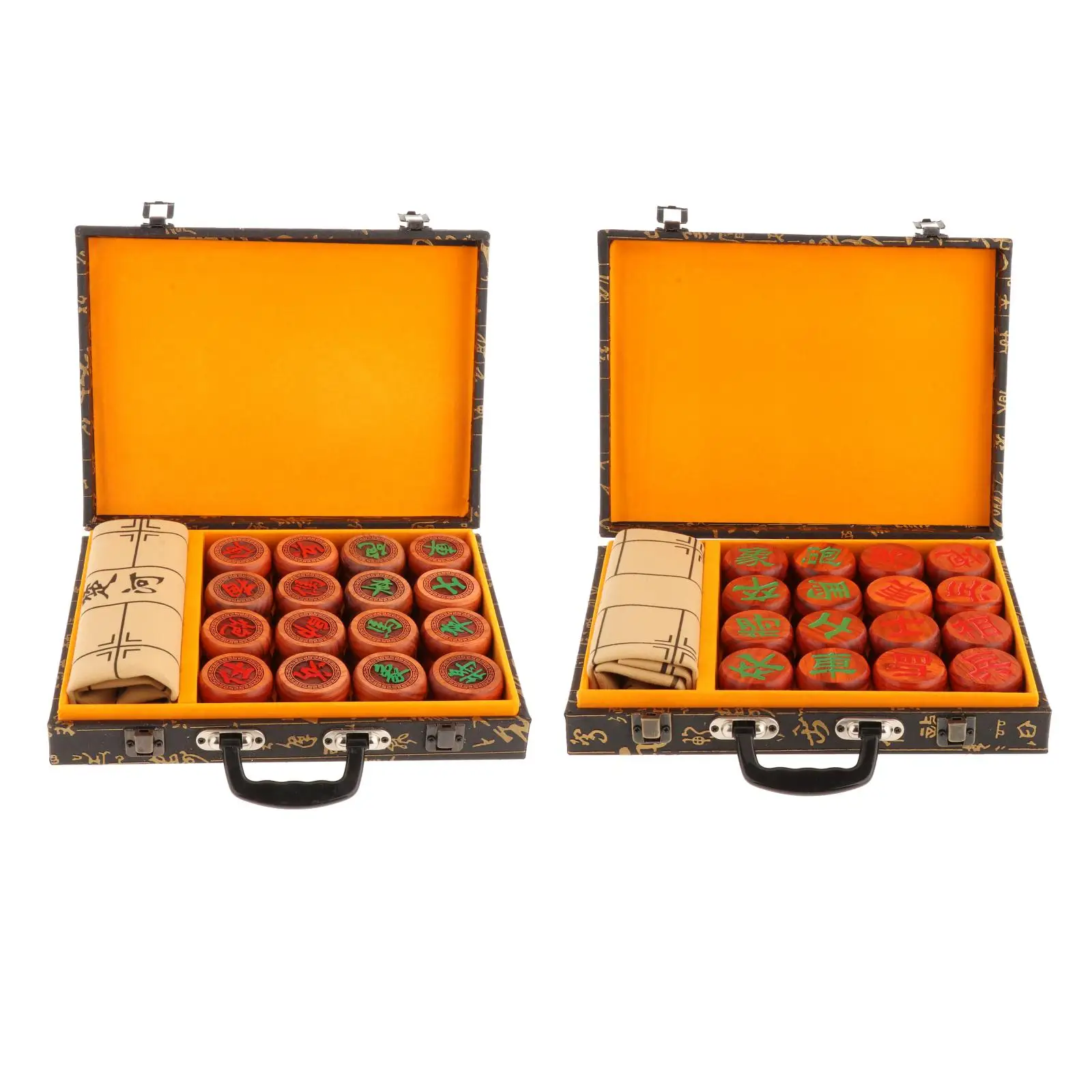 Collectible Rosewood Chinese Chess Set Portable Travel Family Classic Xiangqi Board Game with Wood Case Carved Chess Pieces