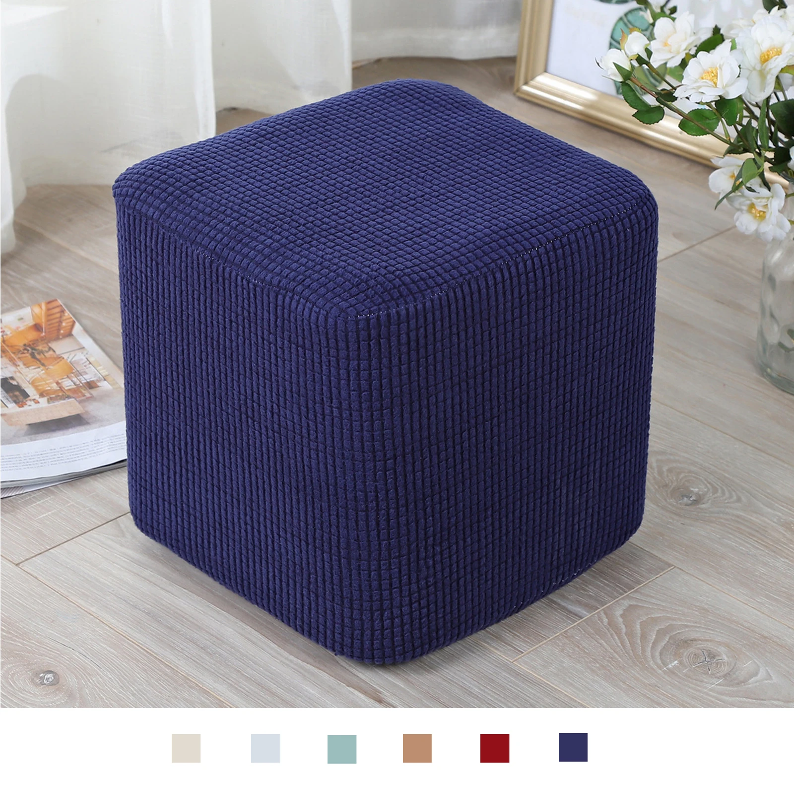 Square Shape Footstool Cover Mini Chair Sofa Slipcover for 10 `-13` Expandable Beanbag Footstool for Living Room Soft Cover