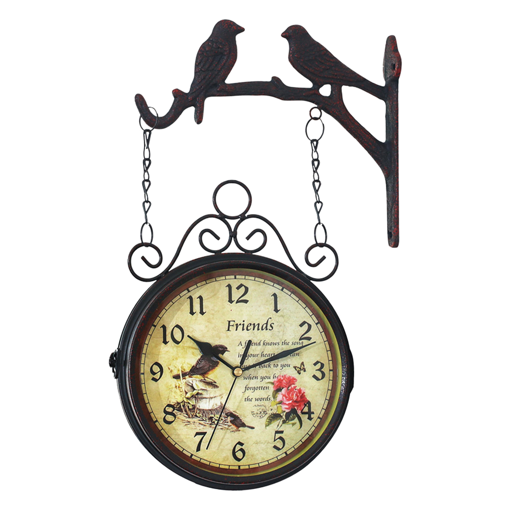 8'' Outdoor Wall Clock ing Retro Double Sided Battery Powered Metal Mount Vintage Garden Coffee Bar Decoration Round Station