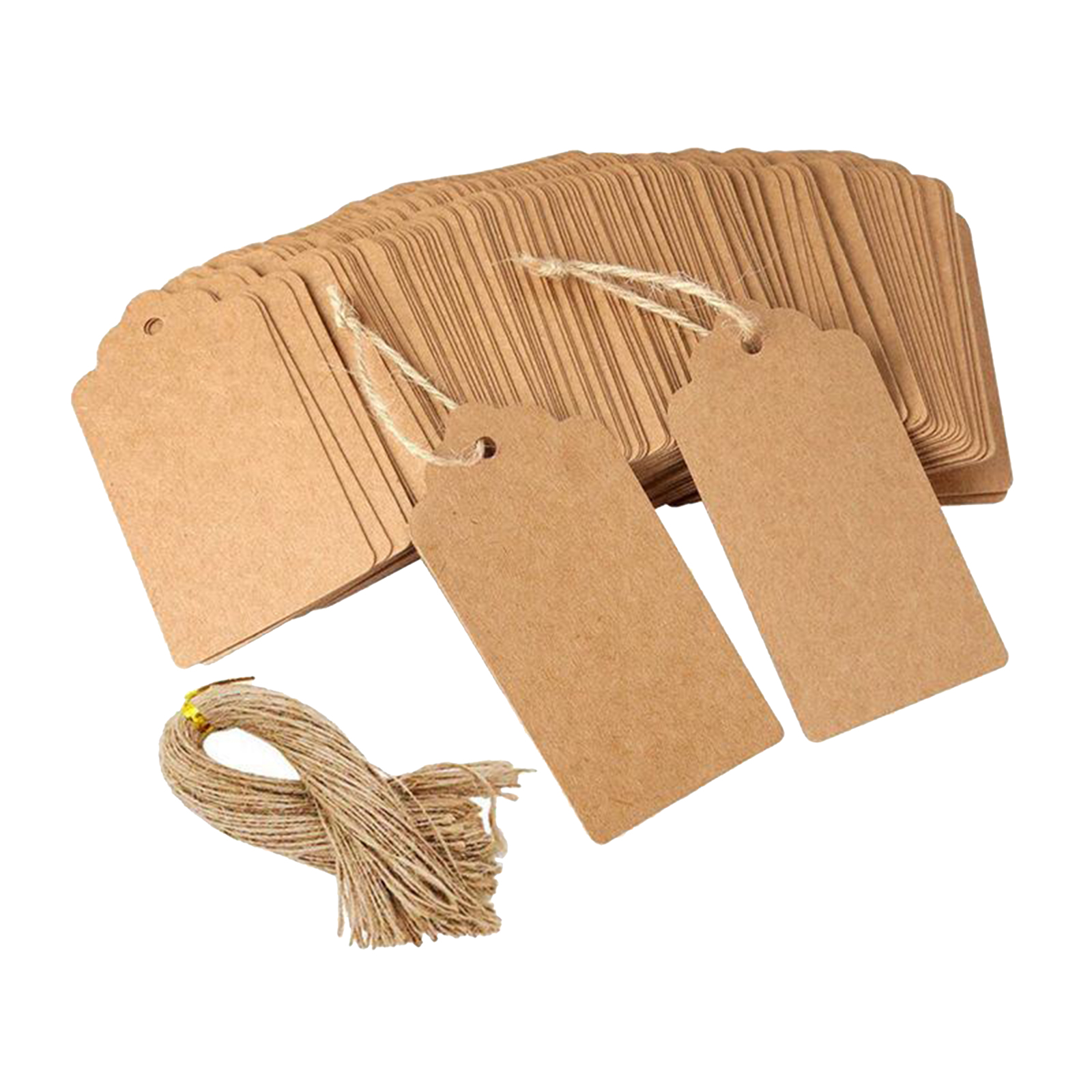 100 Set Blank Kraft Paper Tags Cards Gifts Labels with Holes and Strings for Wedding Birthday Valentines Gifts Decorations