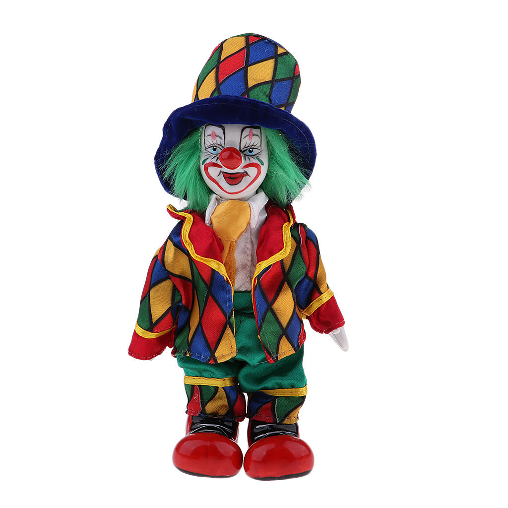 18cm/ 7.09 inch porcelain clown dolls Interesting Harlequin Smiling Clown Doll Standing Porcelain Doll Home Decor