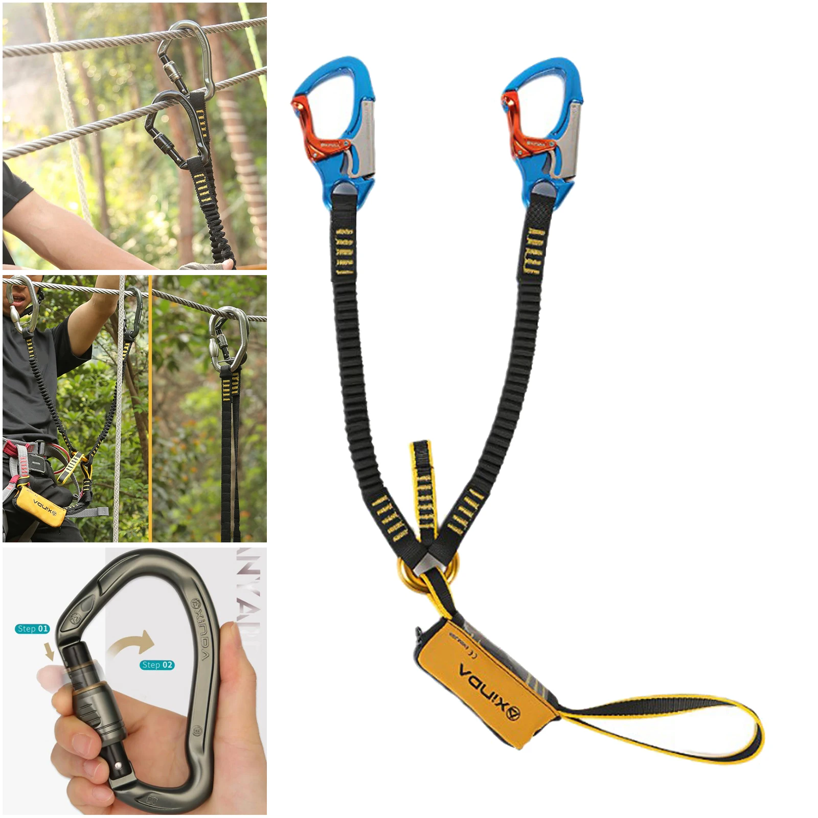 Safety Lanyard Shock Absorbing Anti-Fall Harness Sling Belt Protective Cord