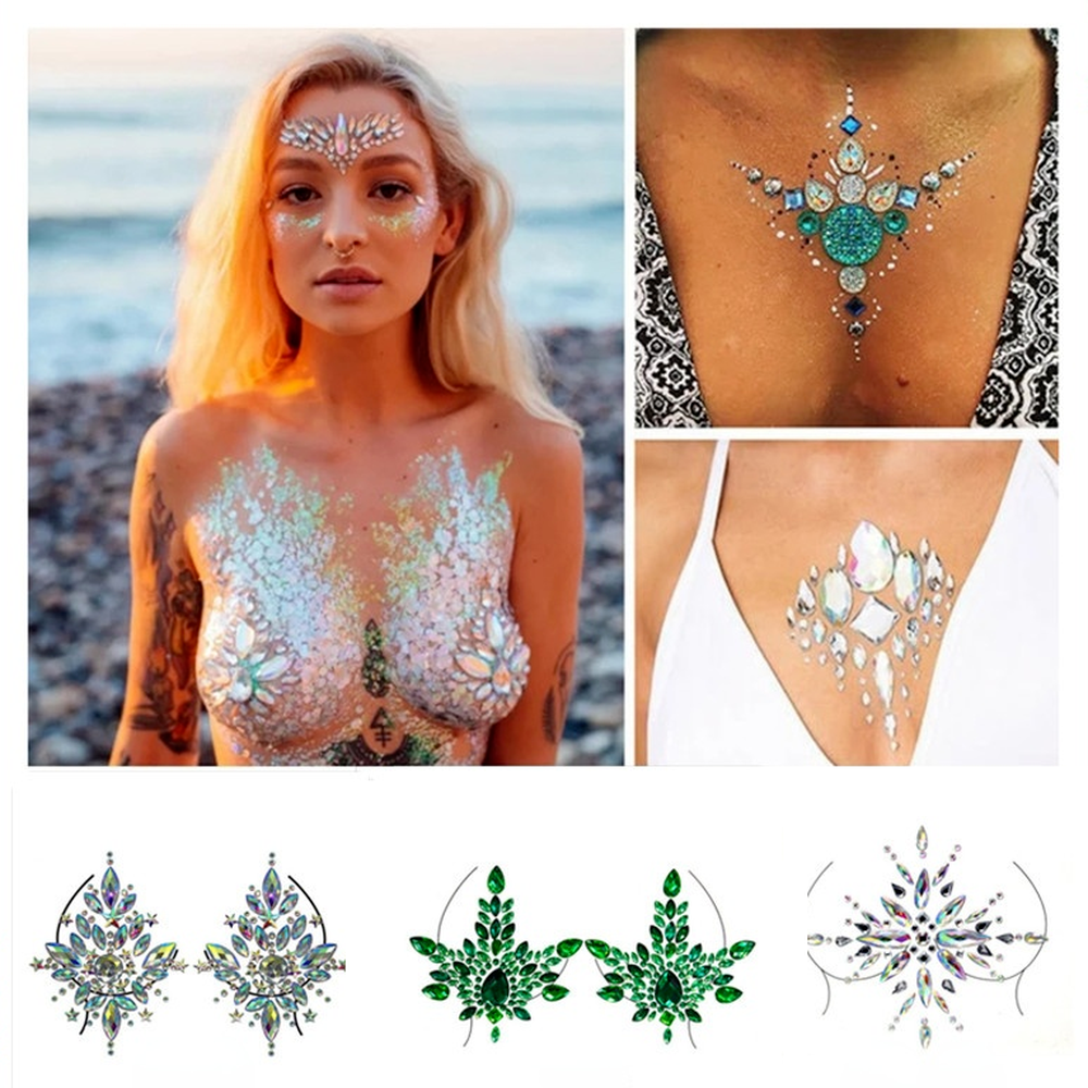 Best of Temporary Women&#039;s Tattoos Fake Tattoo Stickers Chest Jewels Crystal Face Decoration Diamond Acrylic Rhinestone Face Stickers Reviews & Tips