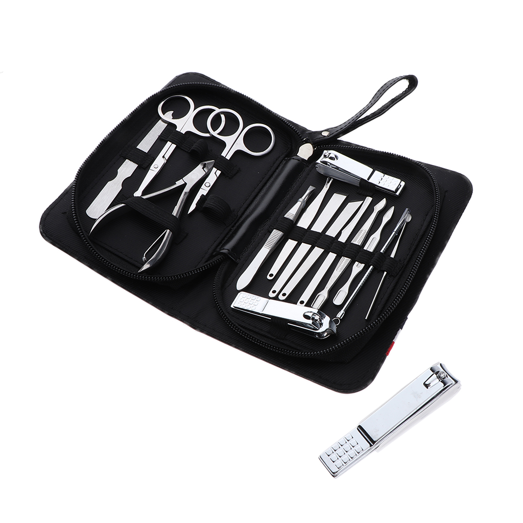 16 PCS Pedicure/Manicure Set Nail Clippers Cleaner Cuticle Grooming Kit Case