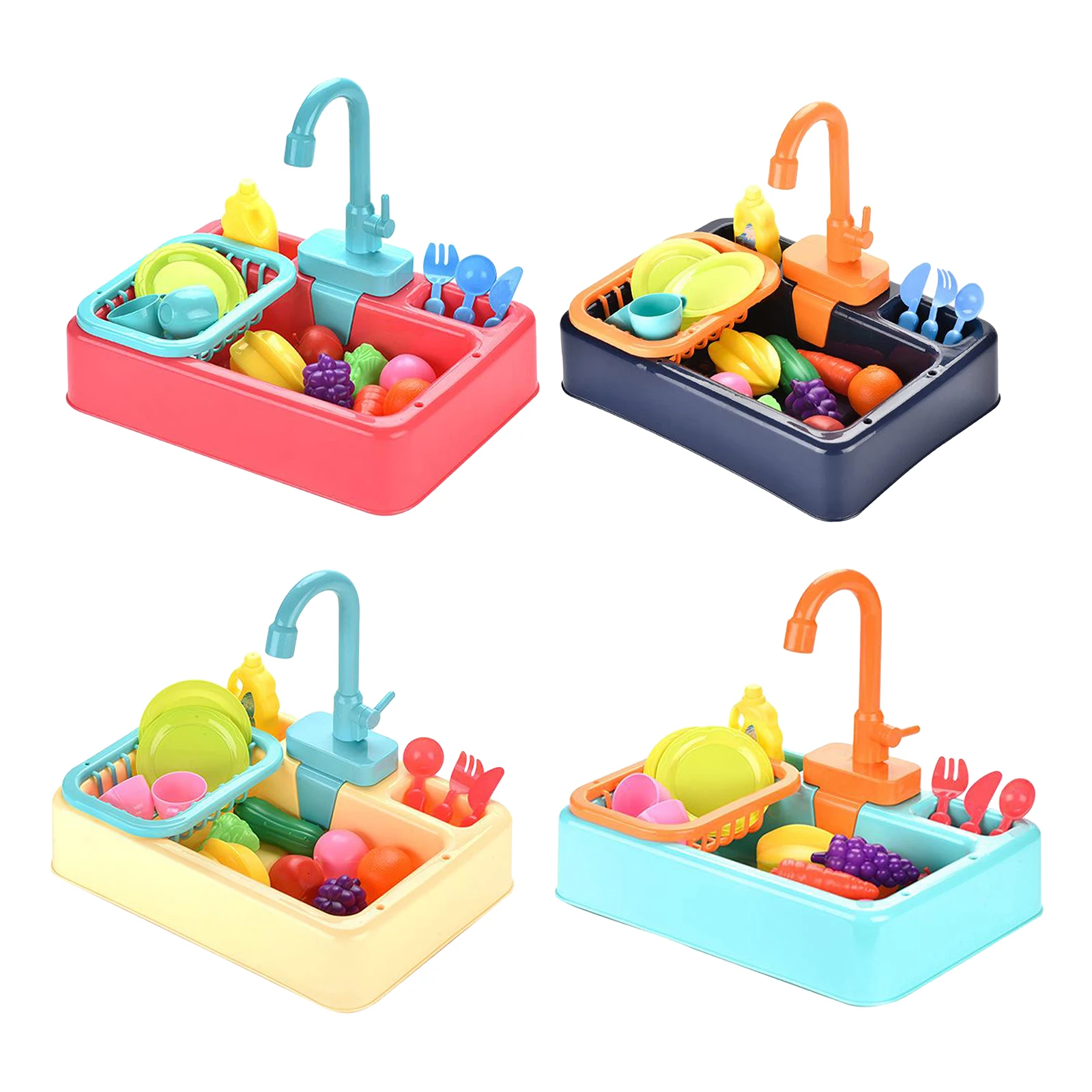 Pretend Kitchen Sink Toy Set Cut Vegetables Game with Simulated Water Tap Kitchenware Wash Up Tap Water Toys Role Playing Games