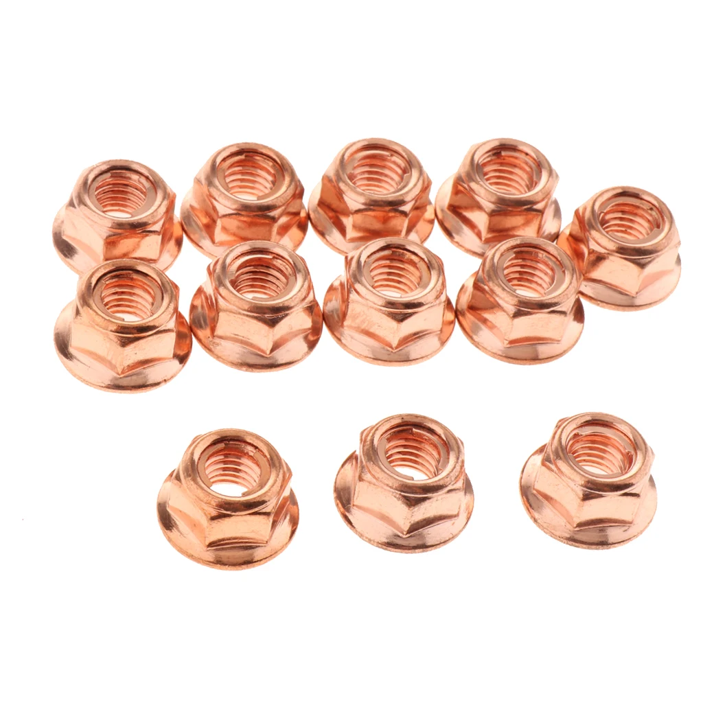 Copper Lock Nuts 8mm Exhaust Manifold & More; Set of 12 A1201420072 for BMW 3 Series E30 Carbon steel + copper plated