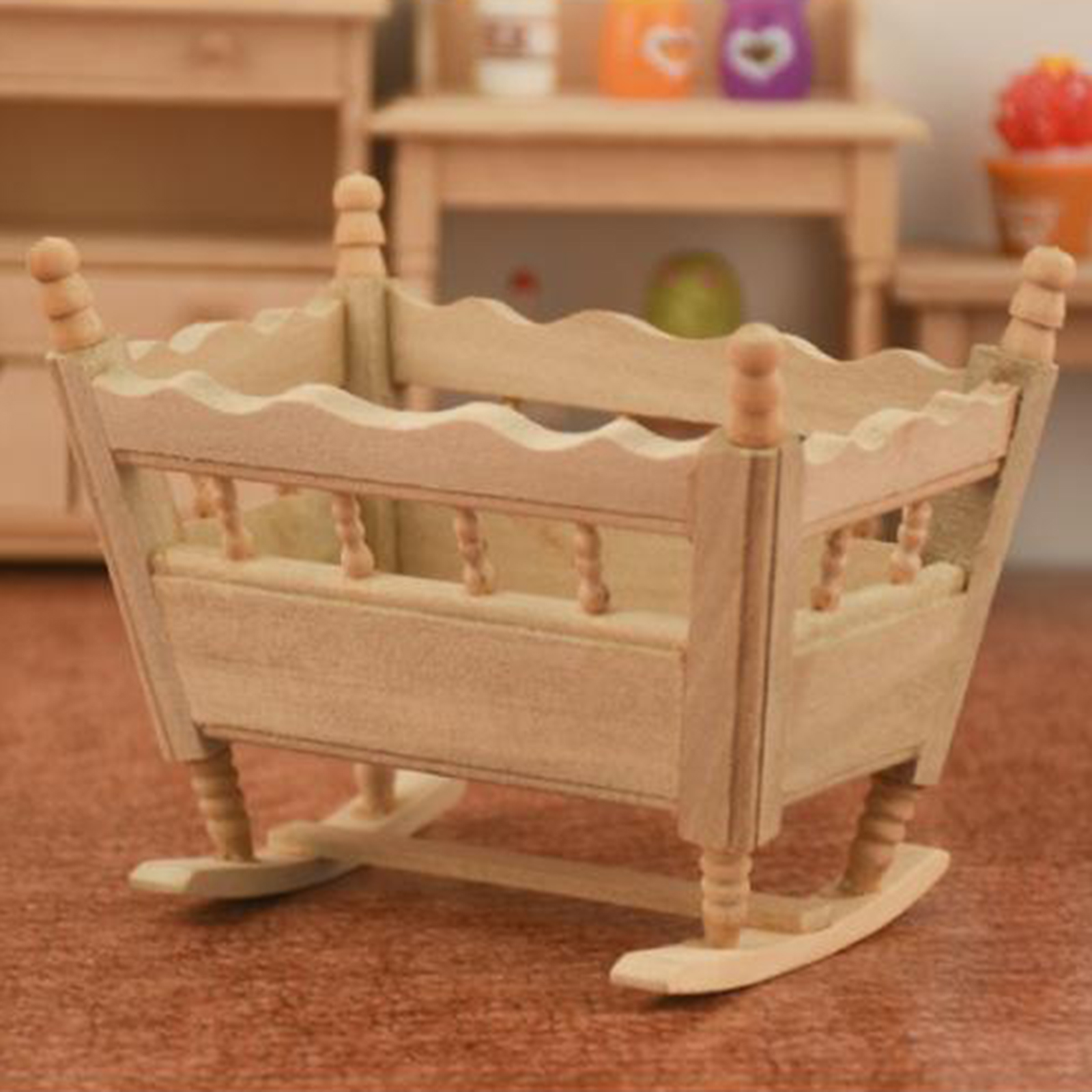 1/12 Dollhouse Miniature Wooden Cradle Model Furniture Landscape Decoration