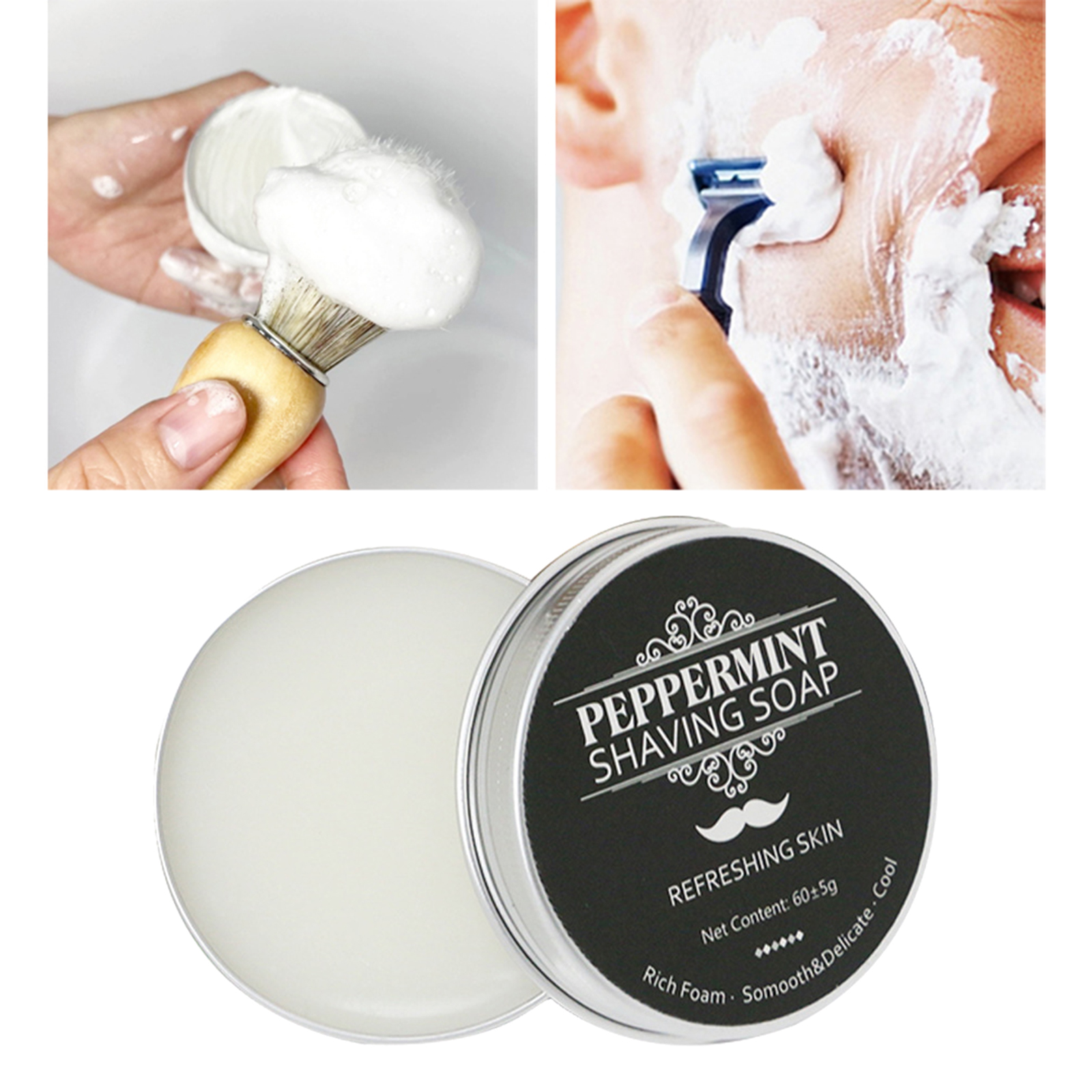 60g Men's Shaving Soap Barber Shaving Cream in Aluminum Boxed Provides Smooth Shave