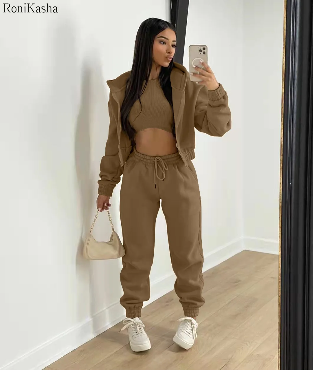 womens pant suit set Casual Fitness Set Sporty Sports Winter Woman Jogger Pant Suits Three Piece Tracksuit Zip Hoodies High Waist Sweatpants Matching pant suit for wedding guest