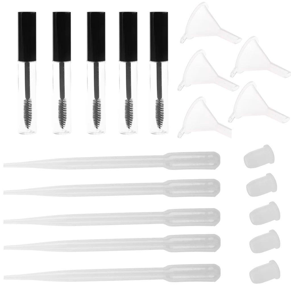 5 Packs 7ml Empty Mascara Tubes  Oils Vials Bottle With Plugs Funnels Pipettes