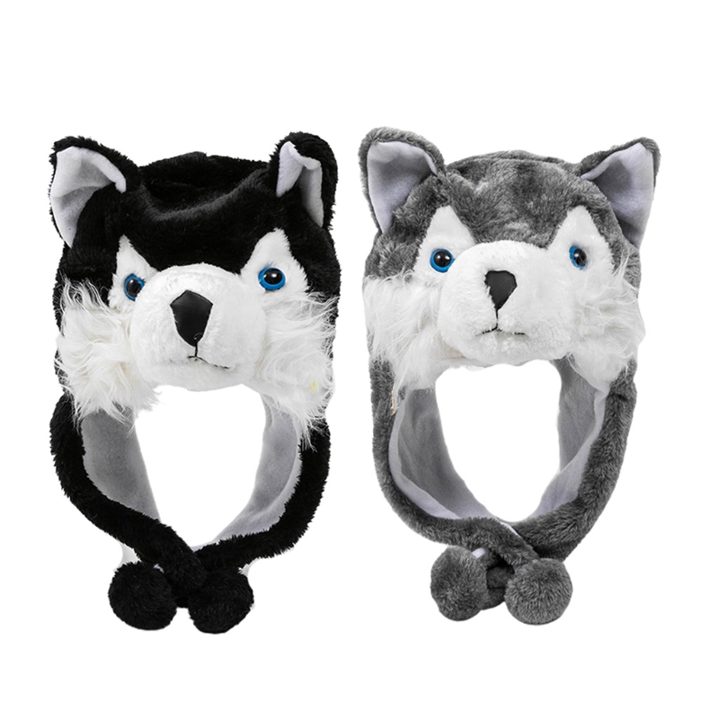 Unisex Nette Weiche Fuzzy Wolf Plüsch Hut Cartoon Schöne Winter Cosplay Hut Winddicht Bühne Leistung Requisiten kind F3MD – Detail 1