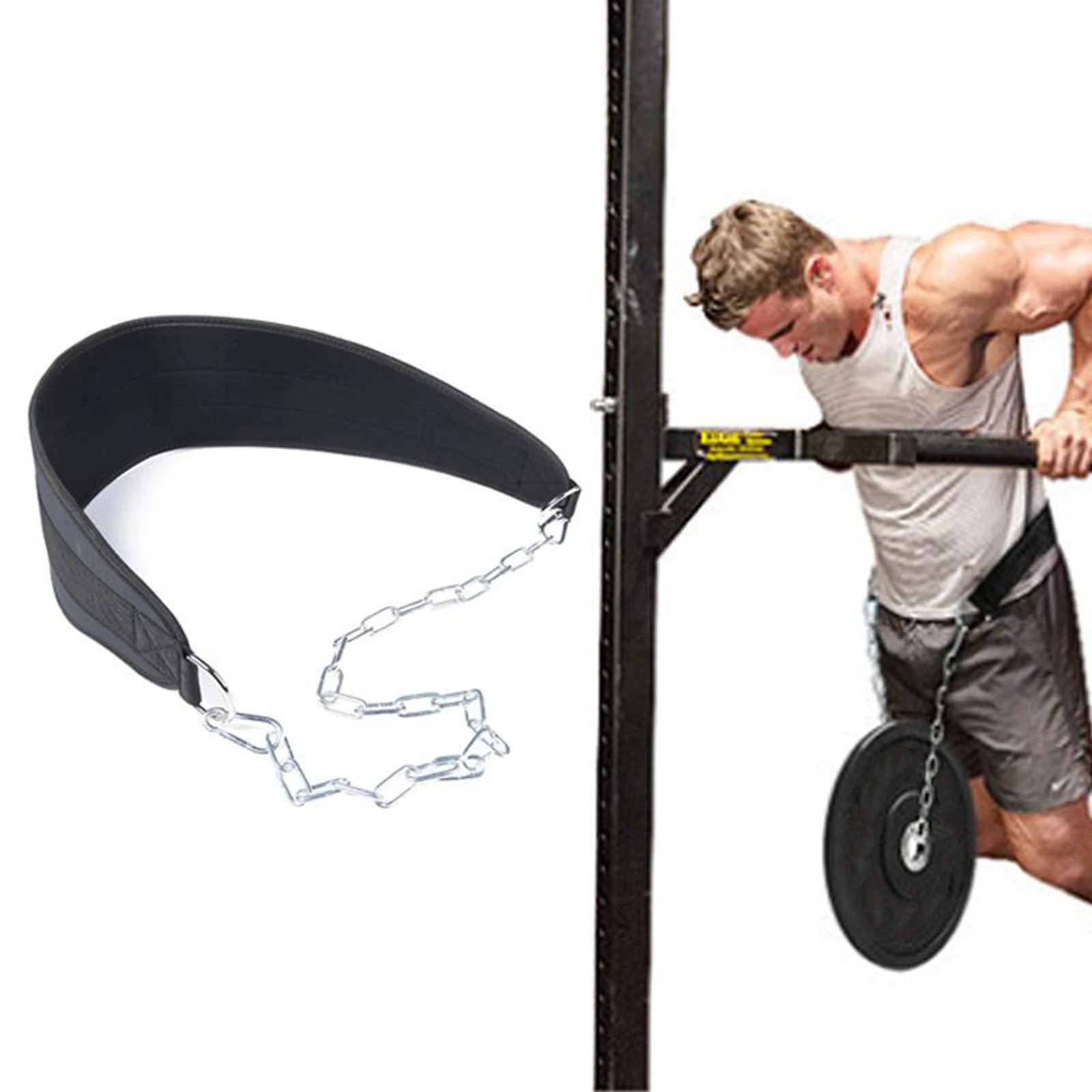 WEIGHT LIFTING BELT GYM BACK PULL UP CHAIN DIPPING DIP BODY BUILDING WORKOUT 
