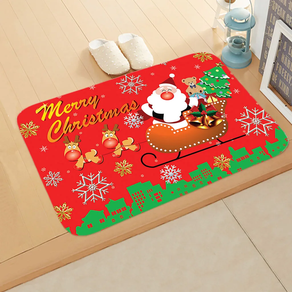 Christmas Decor Rug Santa Claus Red Flannel Absorbent Entrance Door Decor for Any Room Doormat New Year Christmas Day