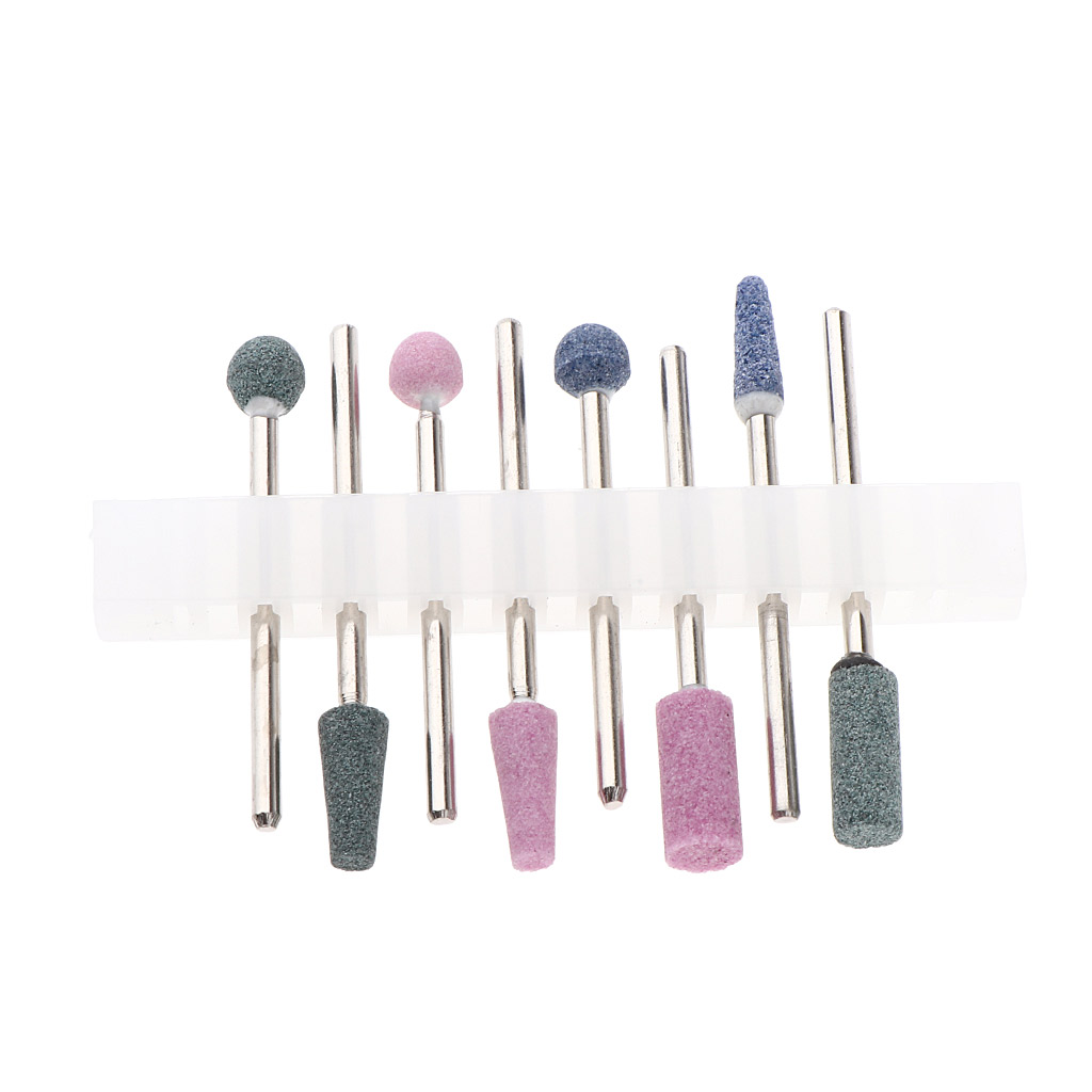 8Pcs Cuticle Nail Drill Bits Set Emery Quartz Nail Files Bit Grinding Head Manicure Pedicure Tools 3/32’’