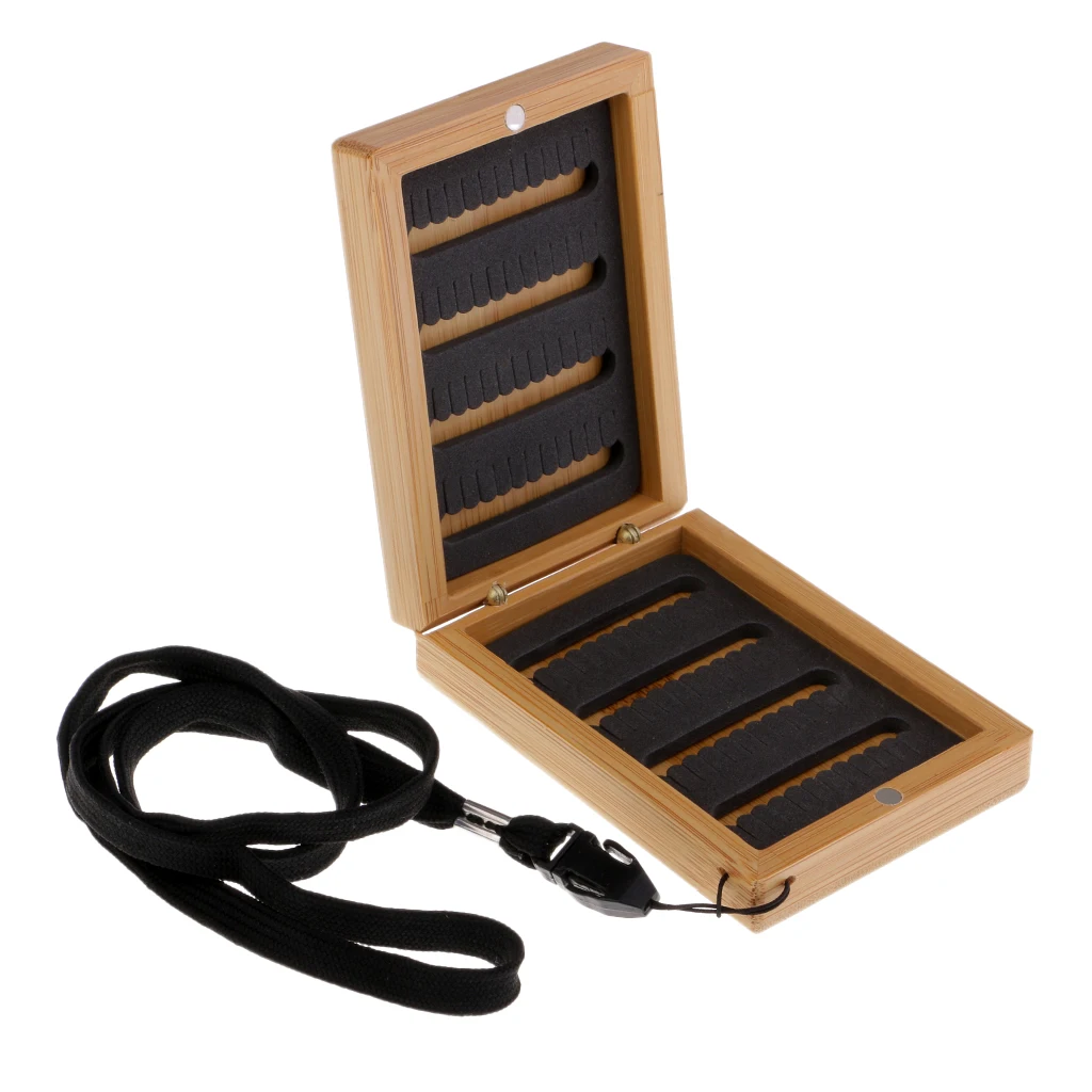 Smooth Surface Fly Fishing Box Wooden Bamboo Box Slit Foam Tackle Box Lure Hook Baits Storage Case