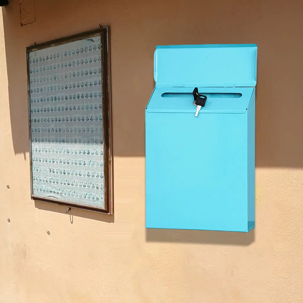 Art Lockable Mailbox Wall Mounted Deposit Suggestion Drop Box Durable Envelopes Paperwork Postbox House Room Rural Decor