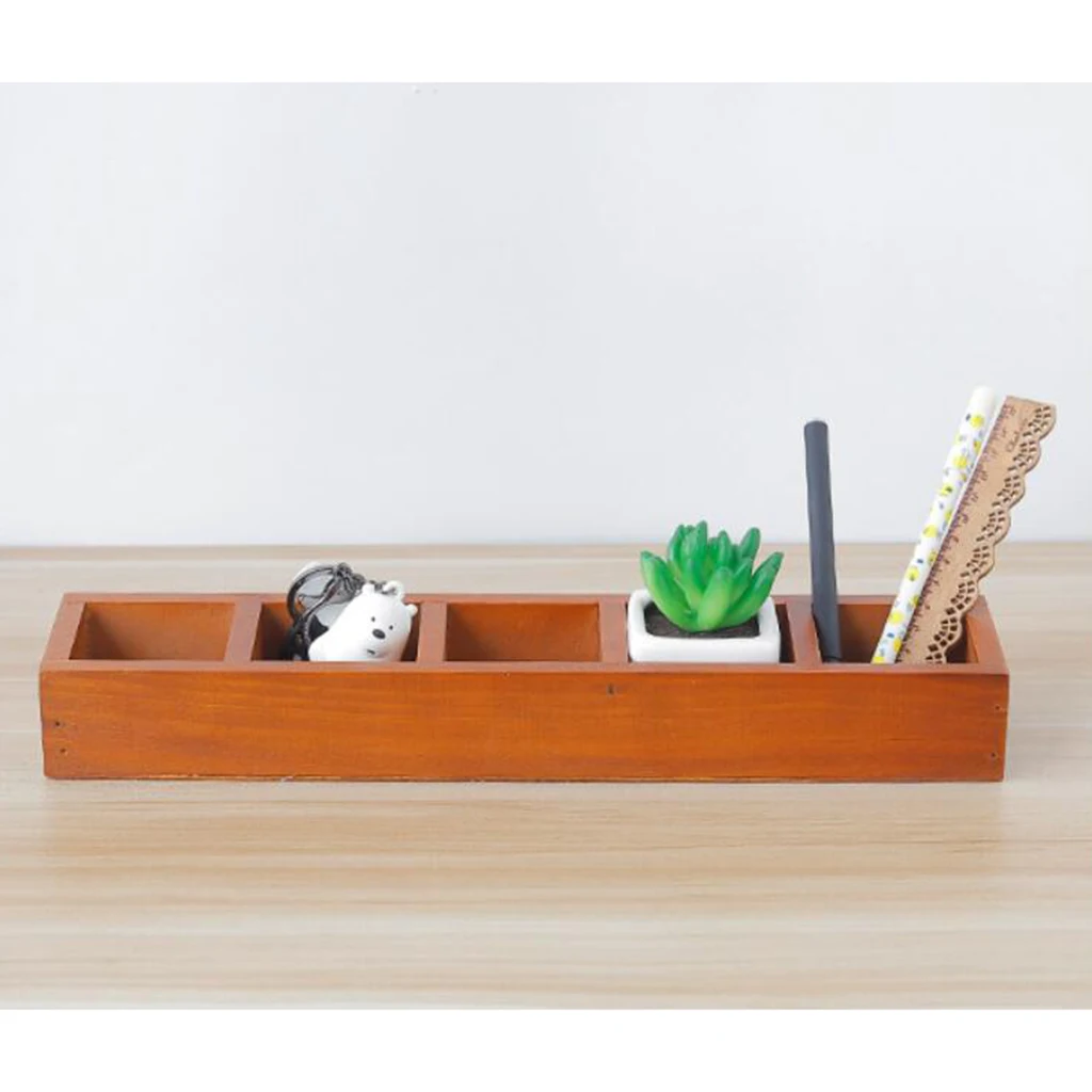 Desk Organizer Tray 5-Compartment Living Room Decor Office Supplies Wooden