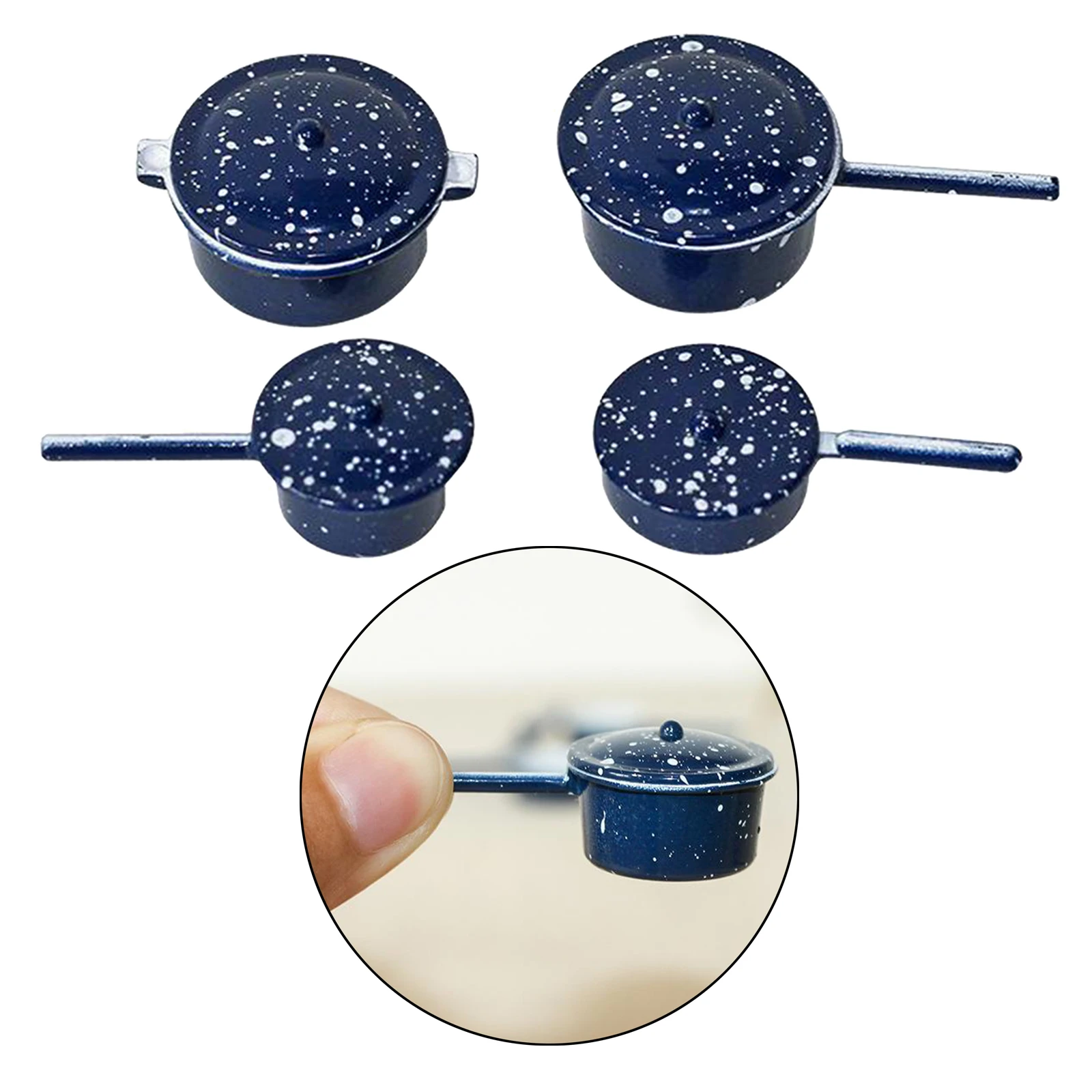 4 Pieces Dollhouse 1/12 Miniature Frying Pans Cookware Set Metal Decorations