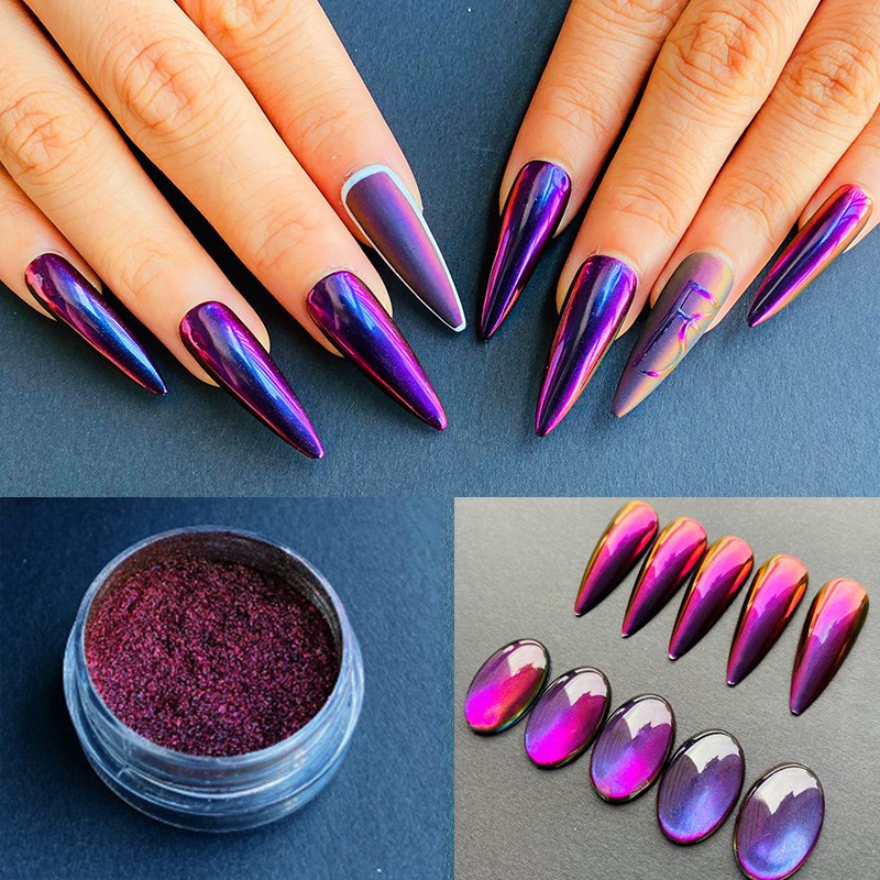 Polvo de purpurina para uñas, efecto espejo camaleón, acrílico, efecto  Auroras, esmalte de Gel UV, polvo cromado, decoraciones para manicura  DIY|Brillantina de uñas| - AliExpress