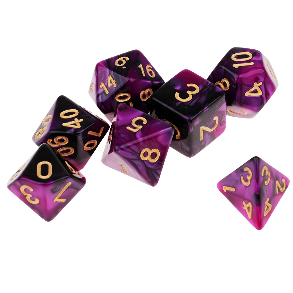 7x Polyhedral Dice for DND RPG MTG Party Game Dungeons & Dragons Colorful Purple 