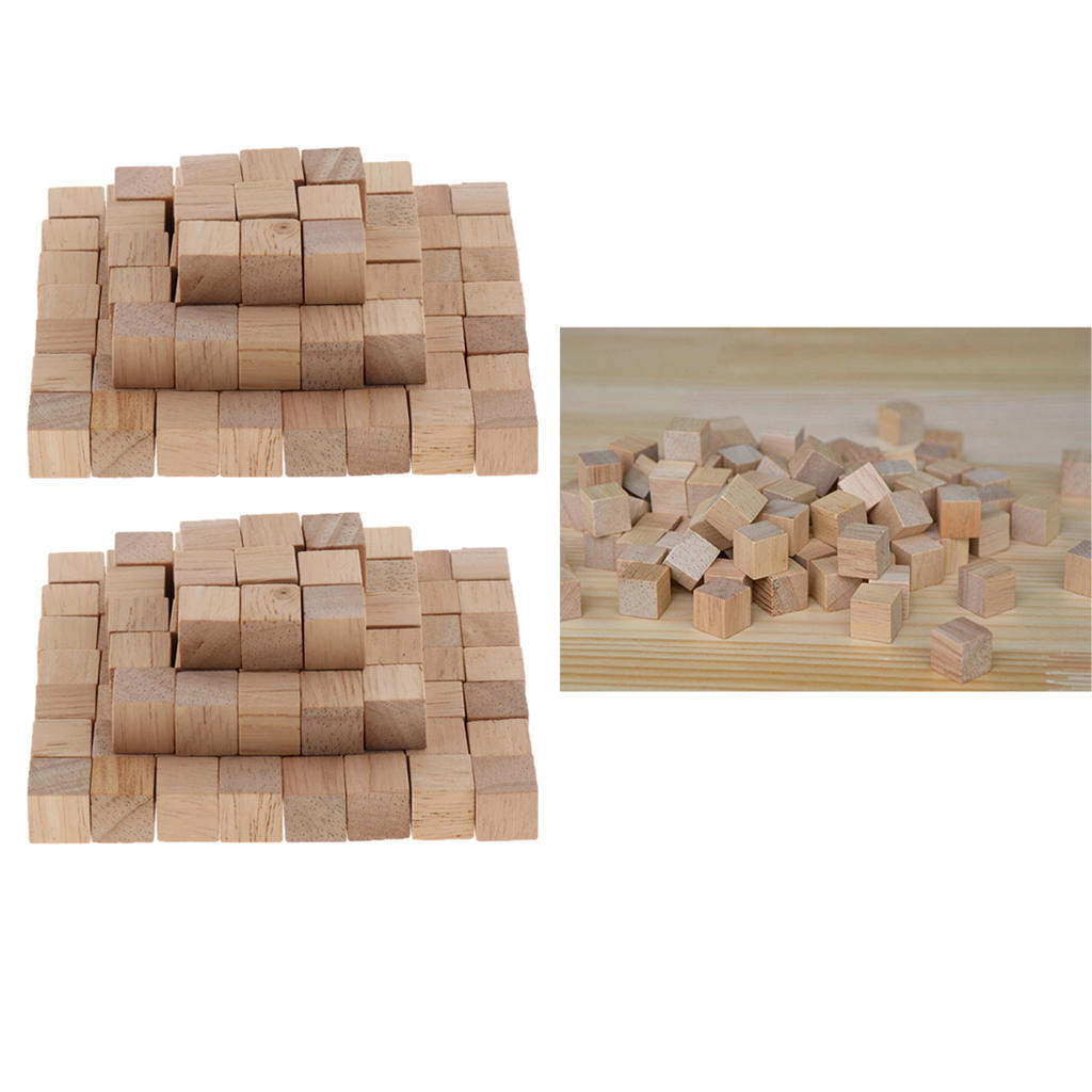 Pack of 200 Wood Unfinished Building Blocks Cubes Set Kids DIY Projects Toy